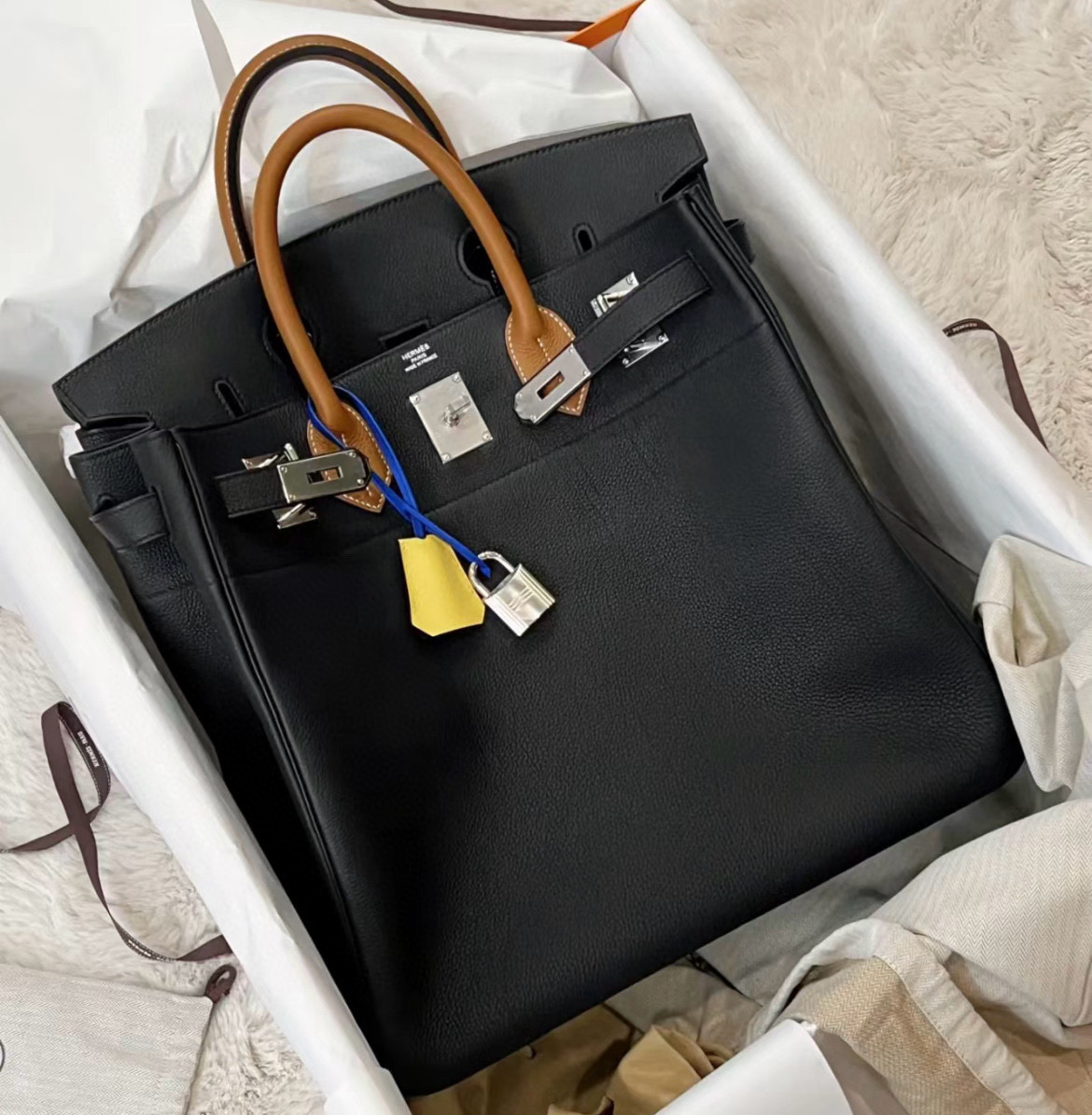 에르메스 Hermes Birkin Hac 40cm Togo 89 Noir and Blue/silver