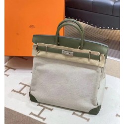 에르메스 Hermes Birkin Hac 40cm Togo and canvas 61 Olive Green/silver