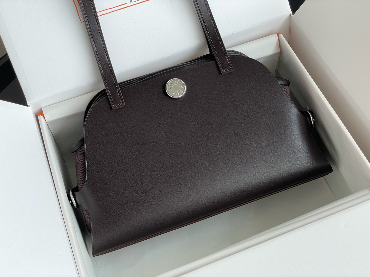 에르메스 Hermes Tablier Sellier 26cm Swift 46 Ebene/silver