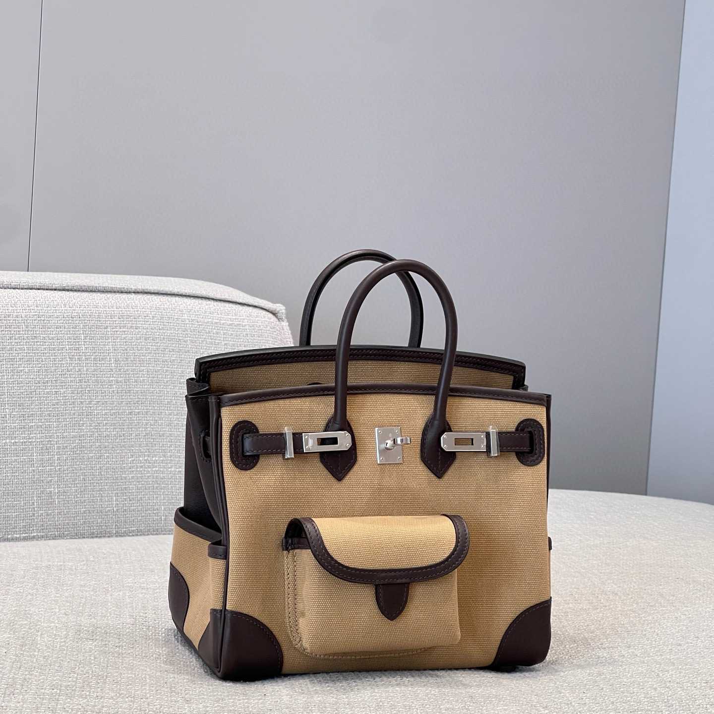 에르메스 Hermes Brikin 25cm Cargo Canvas 4C Ecorce/silver