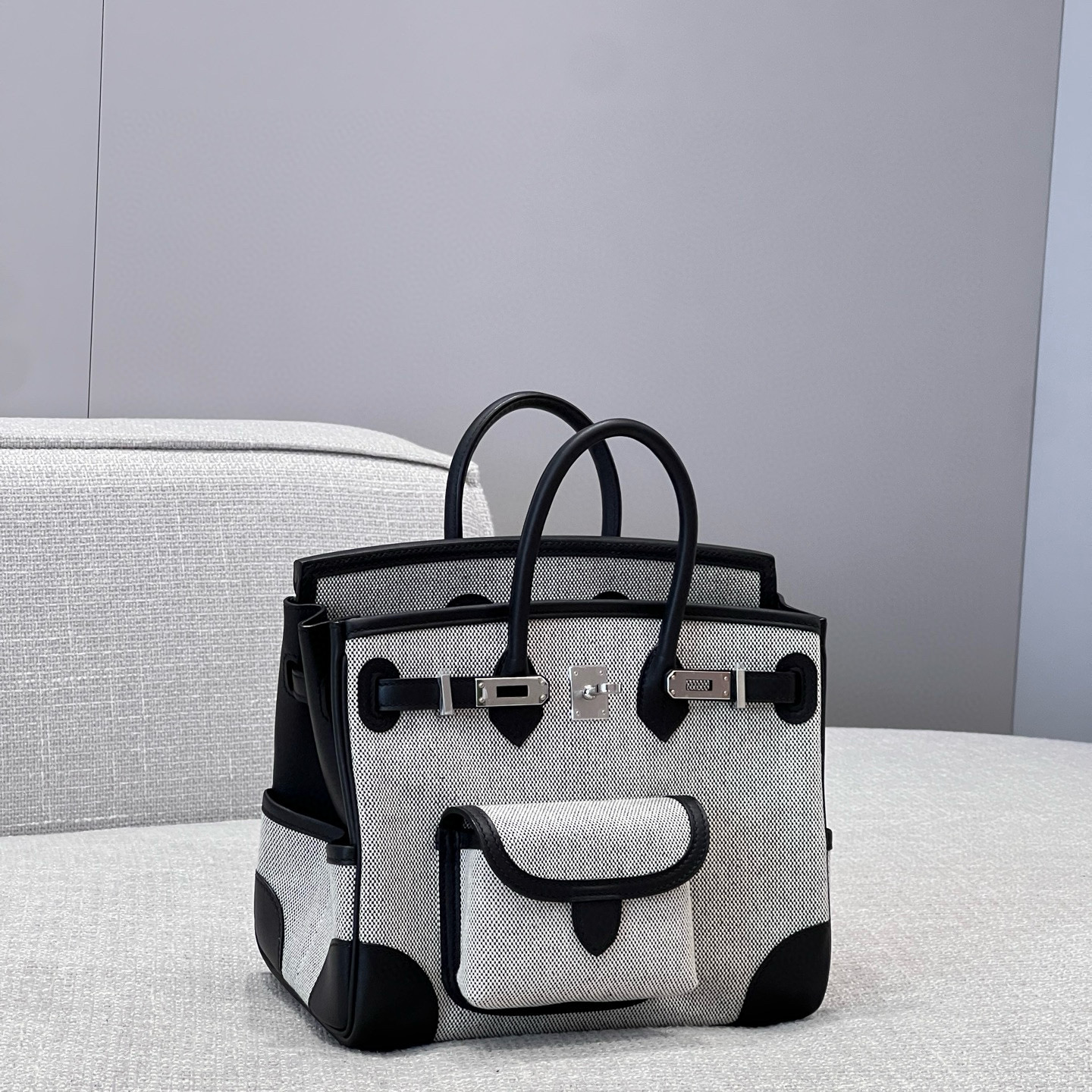 에르메스 Hermes Brikin 25cm Cargo Canvas 89 Noir/silver