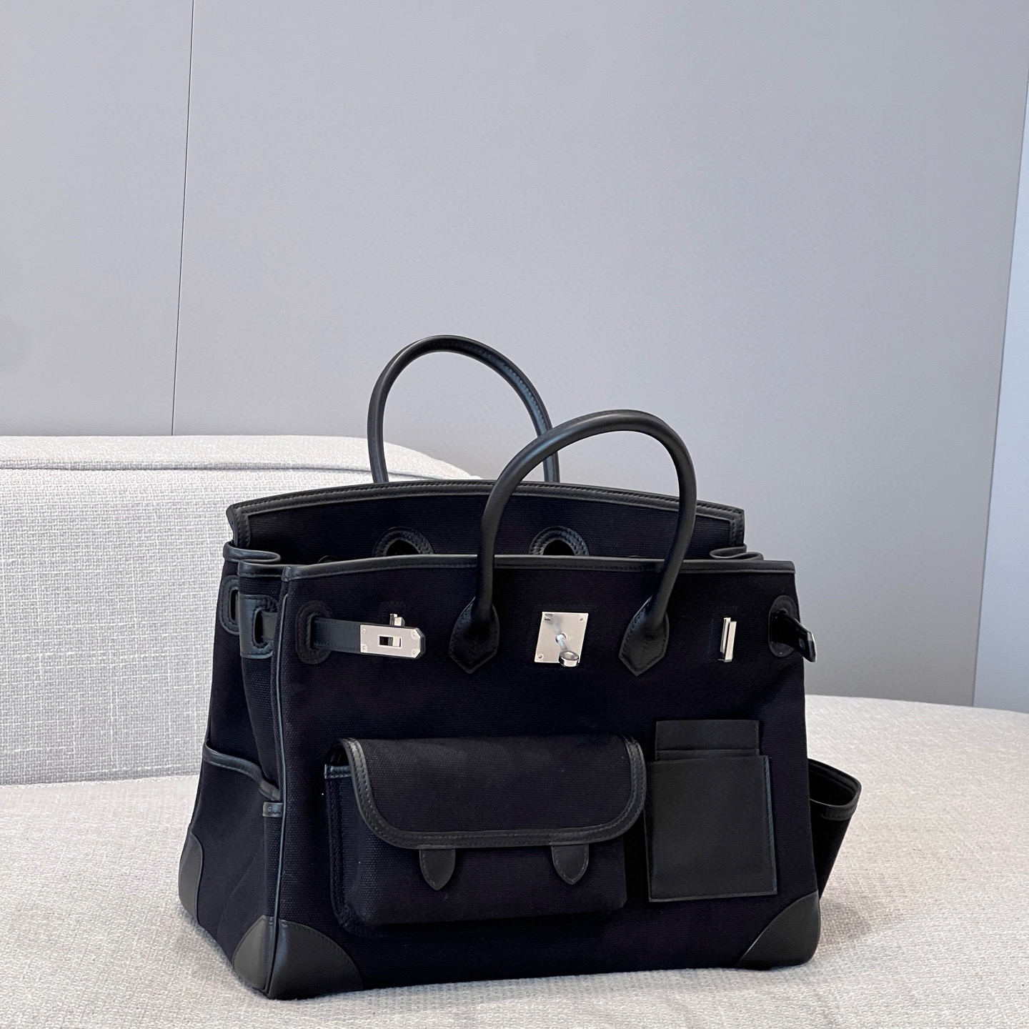 에르메스 Hermes Brikin 35cm Cargo Canvas 89 Noir/silver