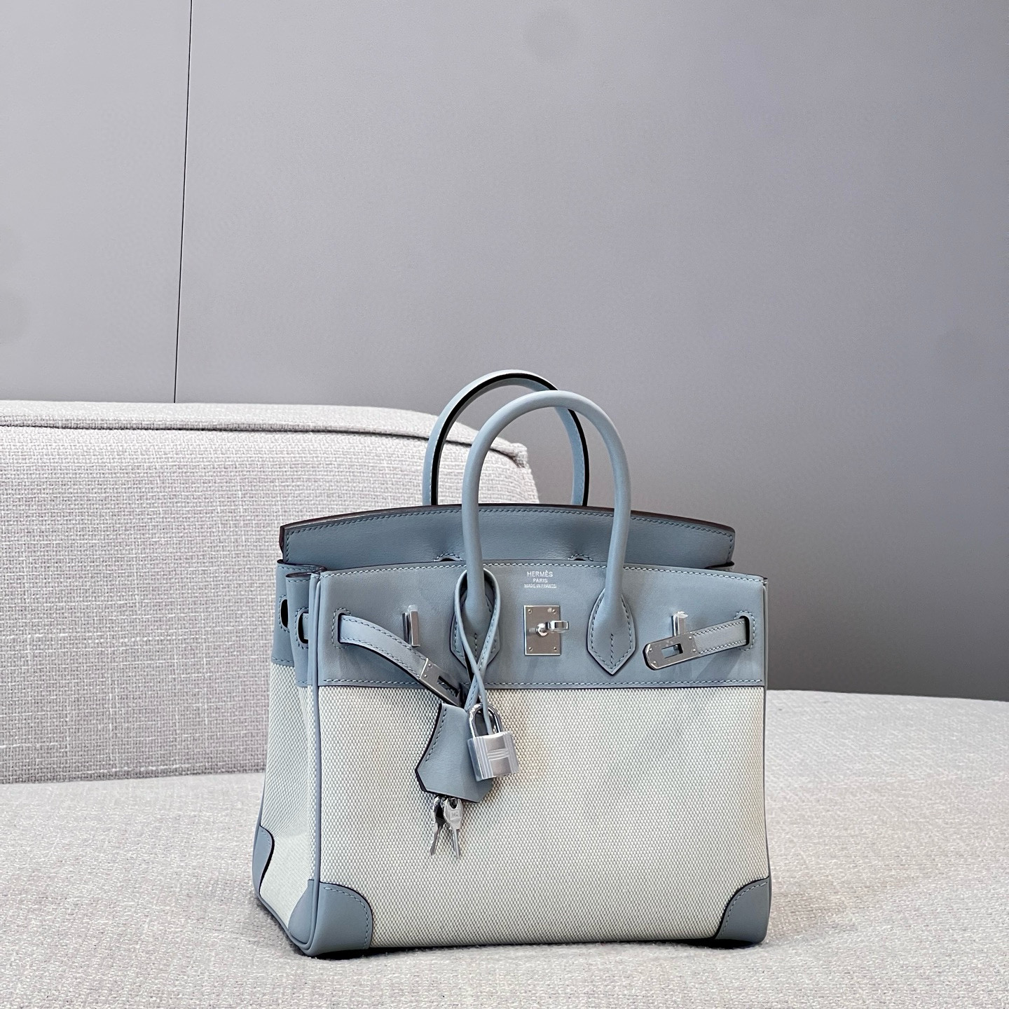 에르메스 Hermes Brikin 25cm Canvas 8U Blue Glacier/silver