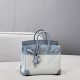 에르메스 Hermes Brikin 25cm Canvas 8U Blue Glacier/silver