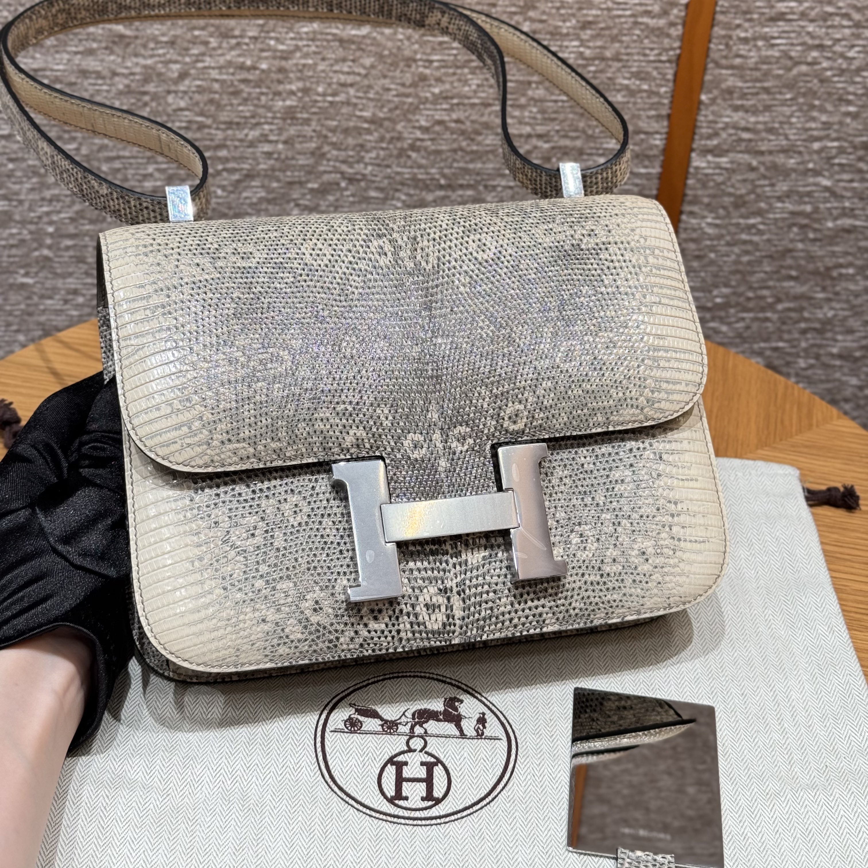 에르메스 Hermes Constance with mirror 24cm Lizard 1B Ombre/silver