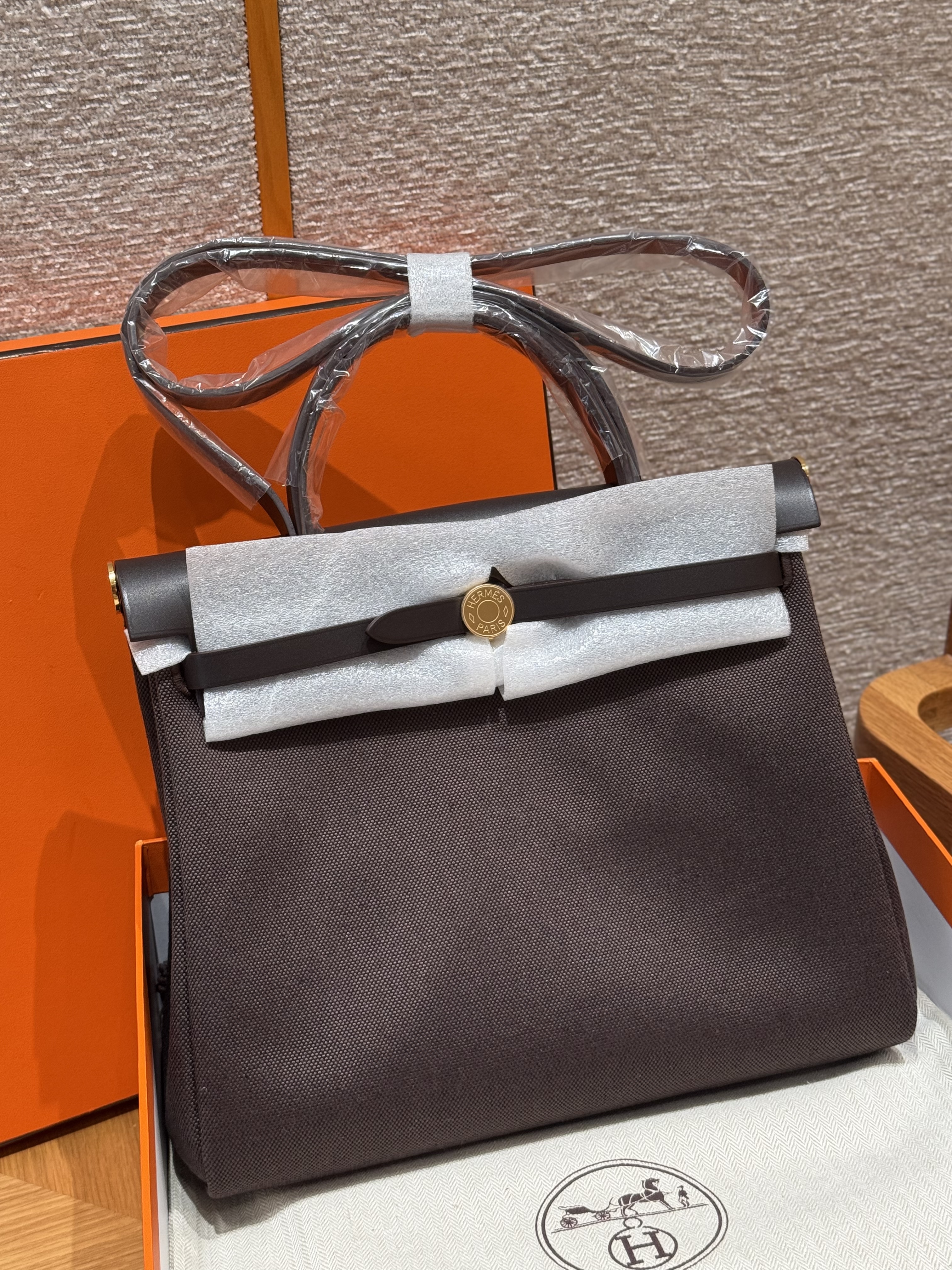 에르메스 Hermes Herbag 31cm Canvas and Cowhide 46 Ebene/gold