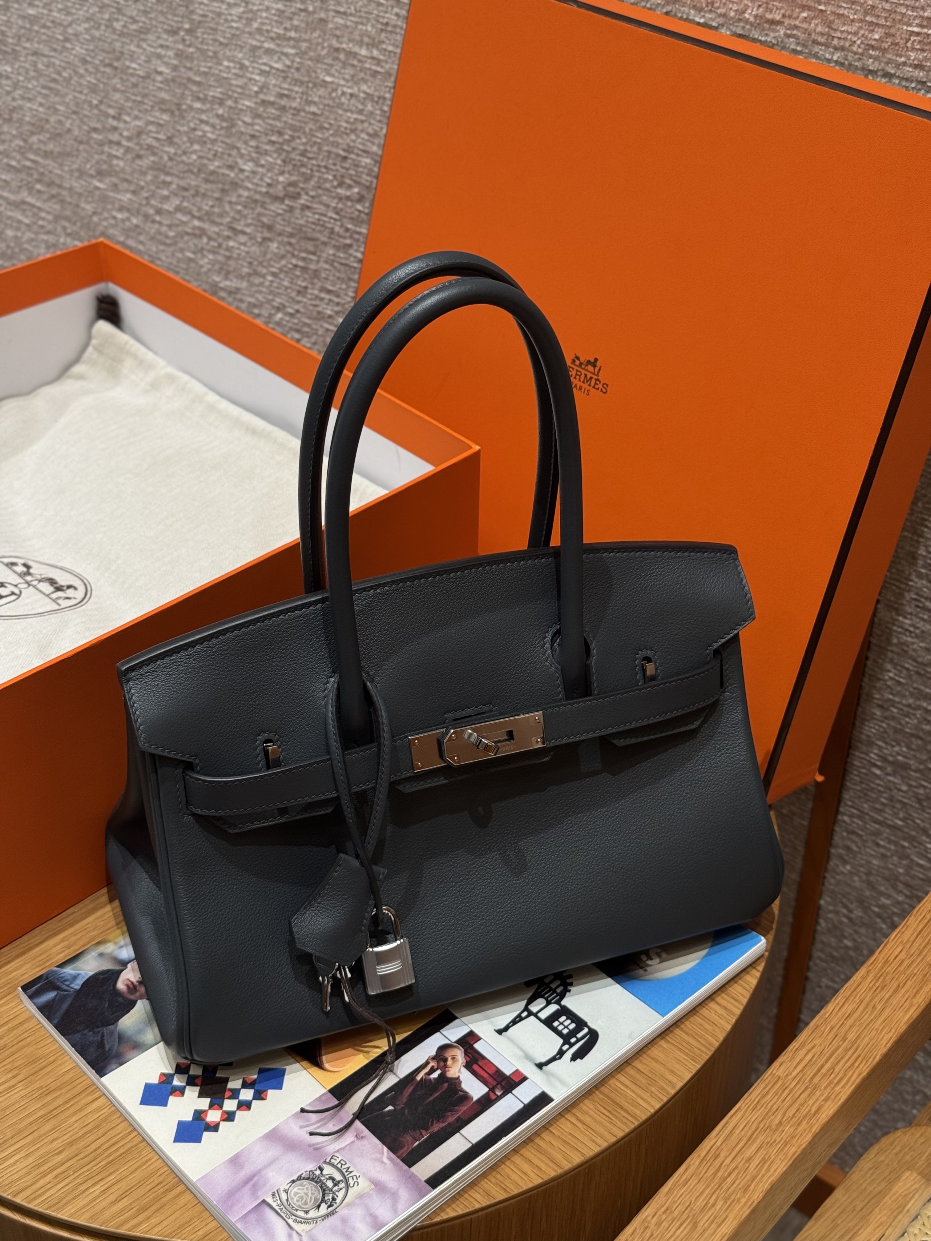 에르메스 Hermes Shoulder Birkin 29cm Swift 85 Ardoise/silver