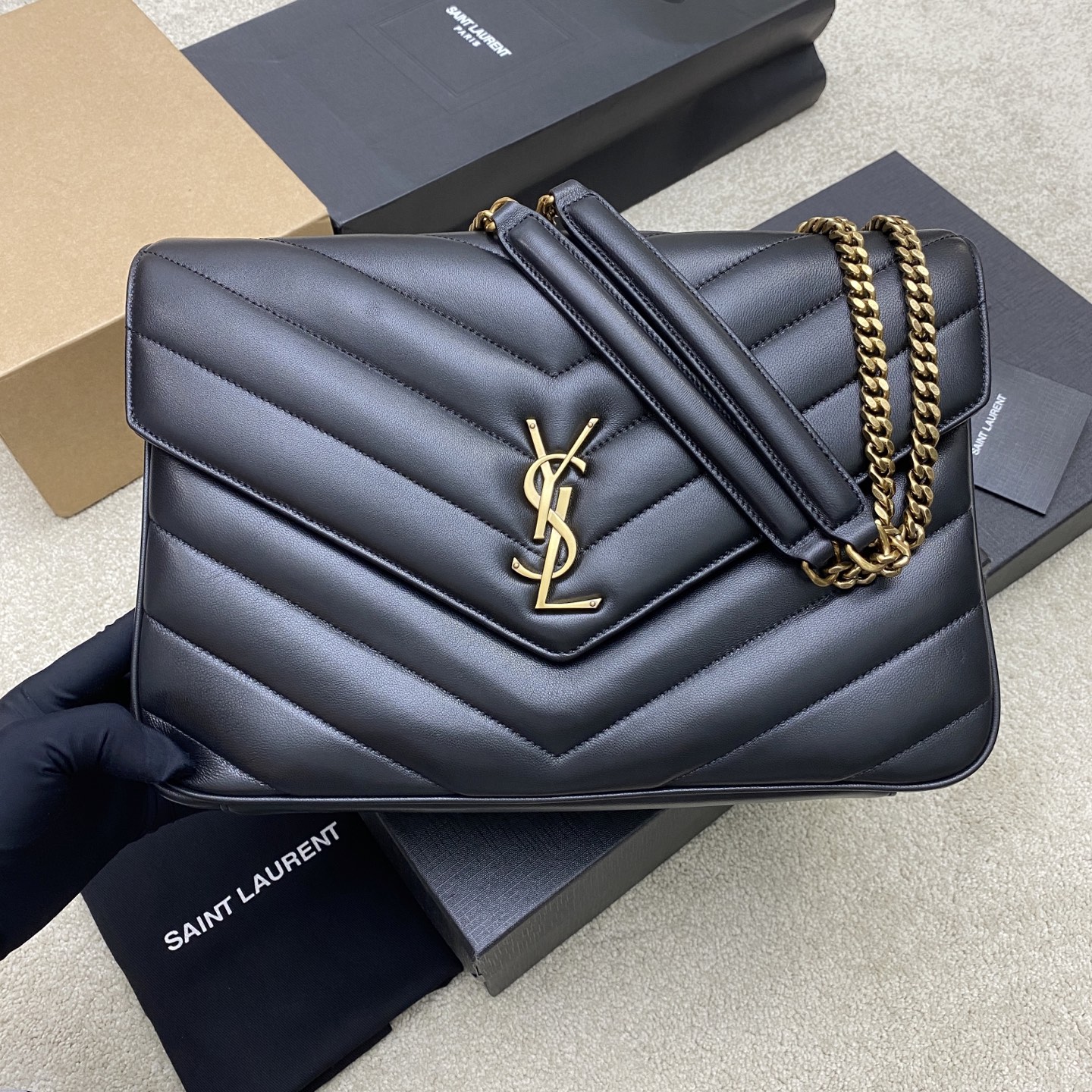 생로랑 Saint laurent/YSL 803541 Loulou Large in Matelasse Lambskin Noir 32CM