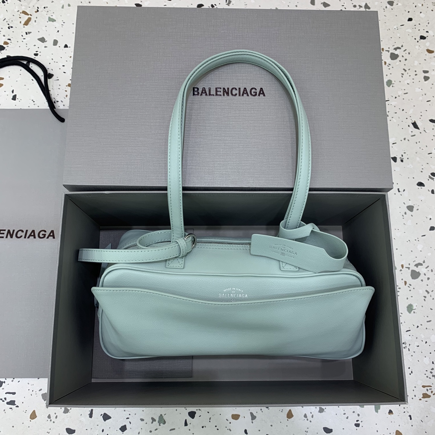 발렌시아가 Balenciaga 8329202 Carrie Small Bowling Bag Mineral Green 33cm