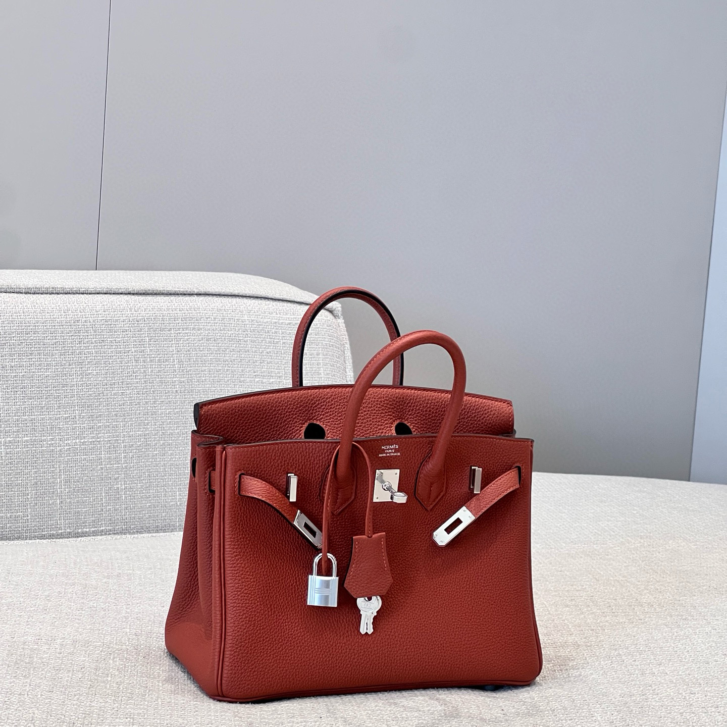 에르메스 Hermes Brikin 25cm Germany Leather 6C Cuivre/silver