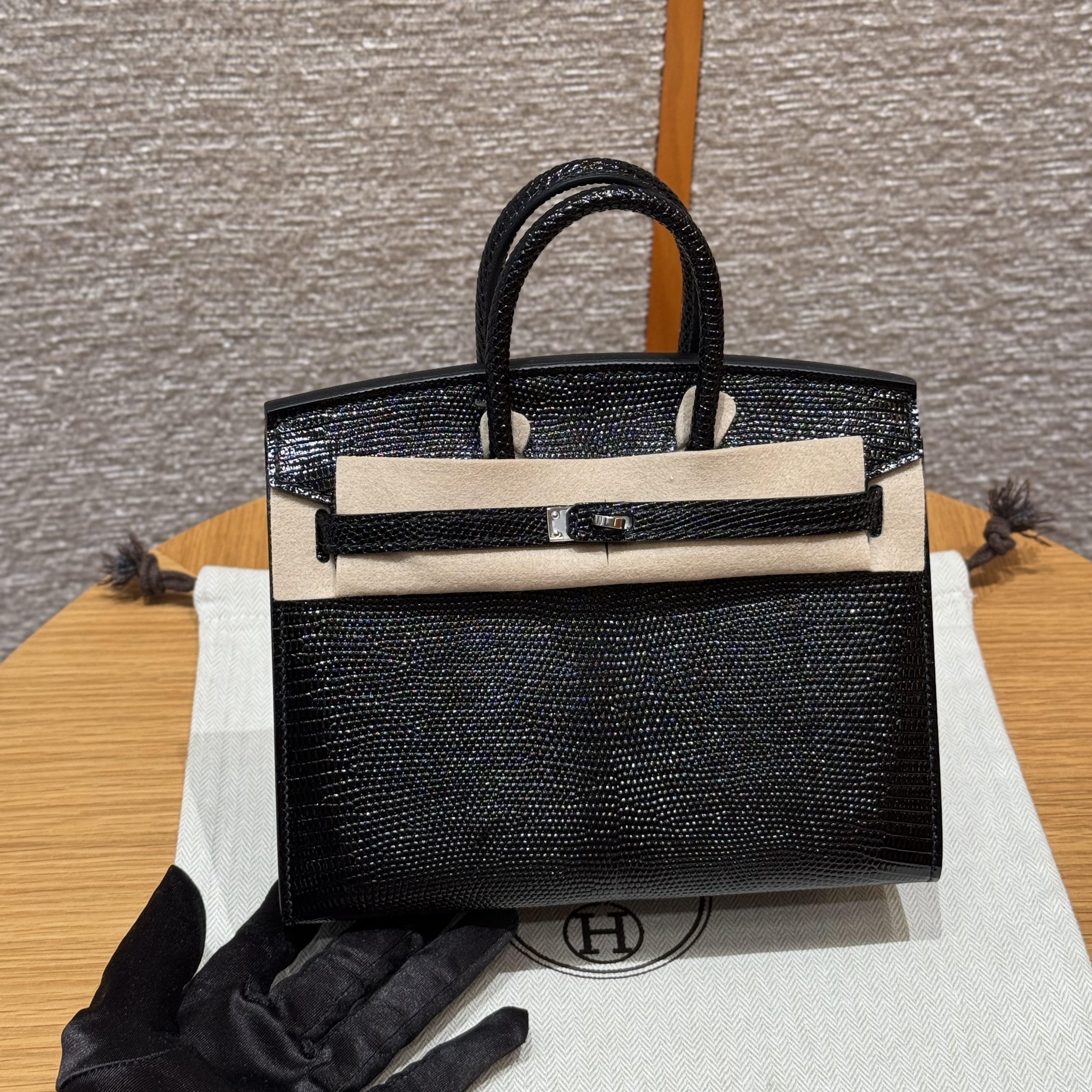 에르메스 Hermes Birkin 20cm Lizard 89 Noir/silver
