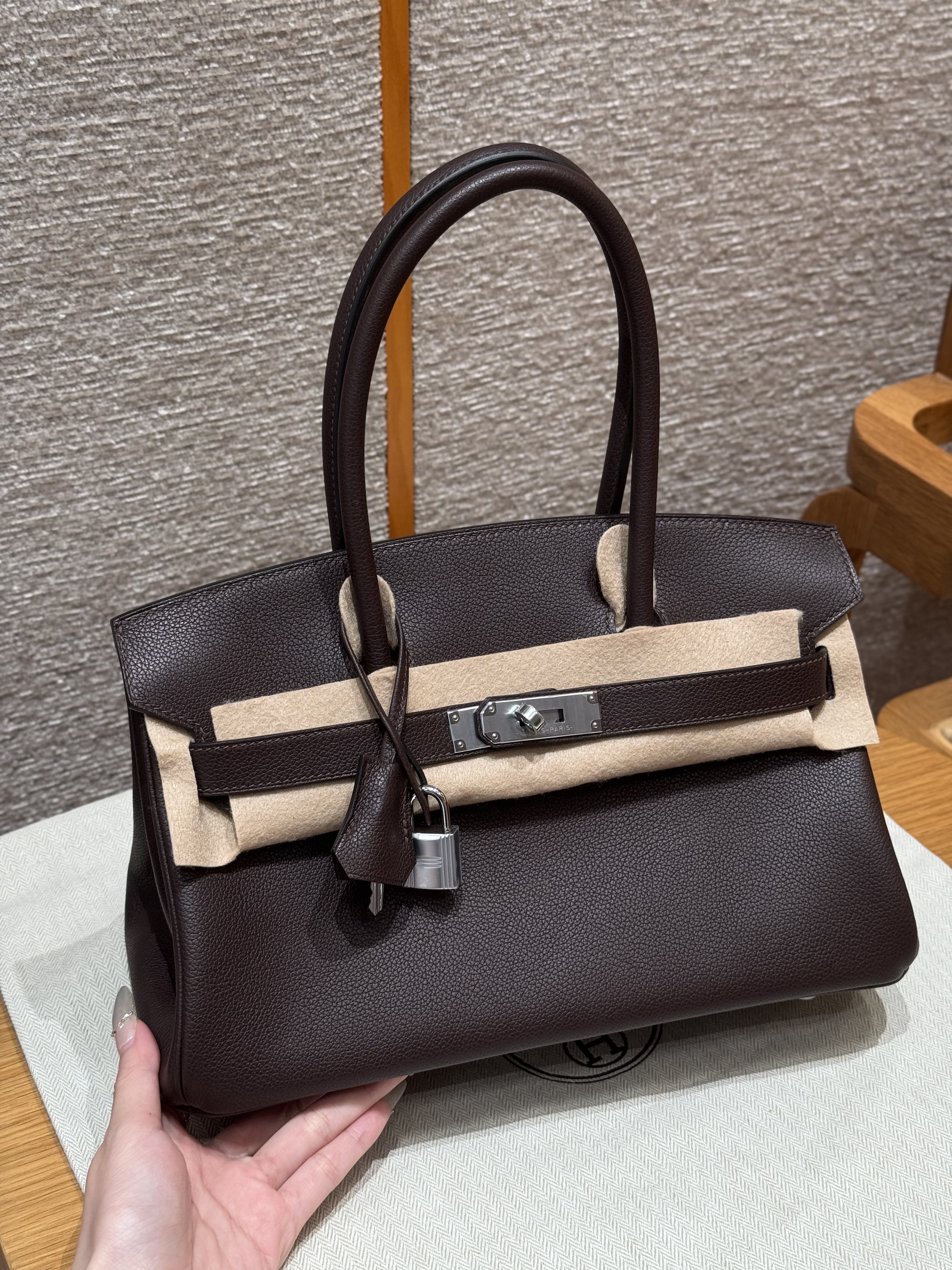 에르메스 Hermes Shoulder Birkin 29cm Evercolor 46 Ebene/silver