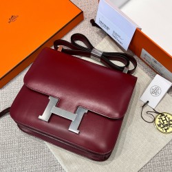 에르메스 Hermes Constance 24cm Box 55 Rouge H/silver