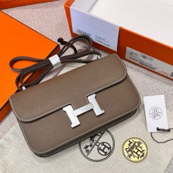 에르메스 Hermes Constance Elan Epsom 18 Etoupe/silver