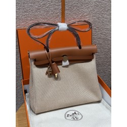 에르메스 Hermes Herbag 31cm canvas and cowhide Ecru Beige Fauve/gold