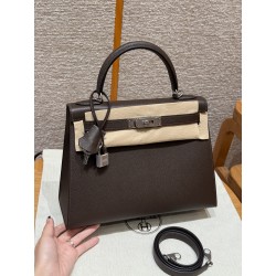 에르메스 Hermes Kelly 28cm Epsom 47 Chocolat/silver