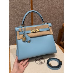 에르메스 Hermes Kelly 28cm Swift 7N Celeste/gold