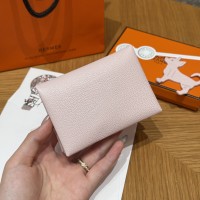 에르메스 Hermes Calvin duo Card Holder 10.5cm chèvre M7 Rose Darling/silver