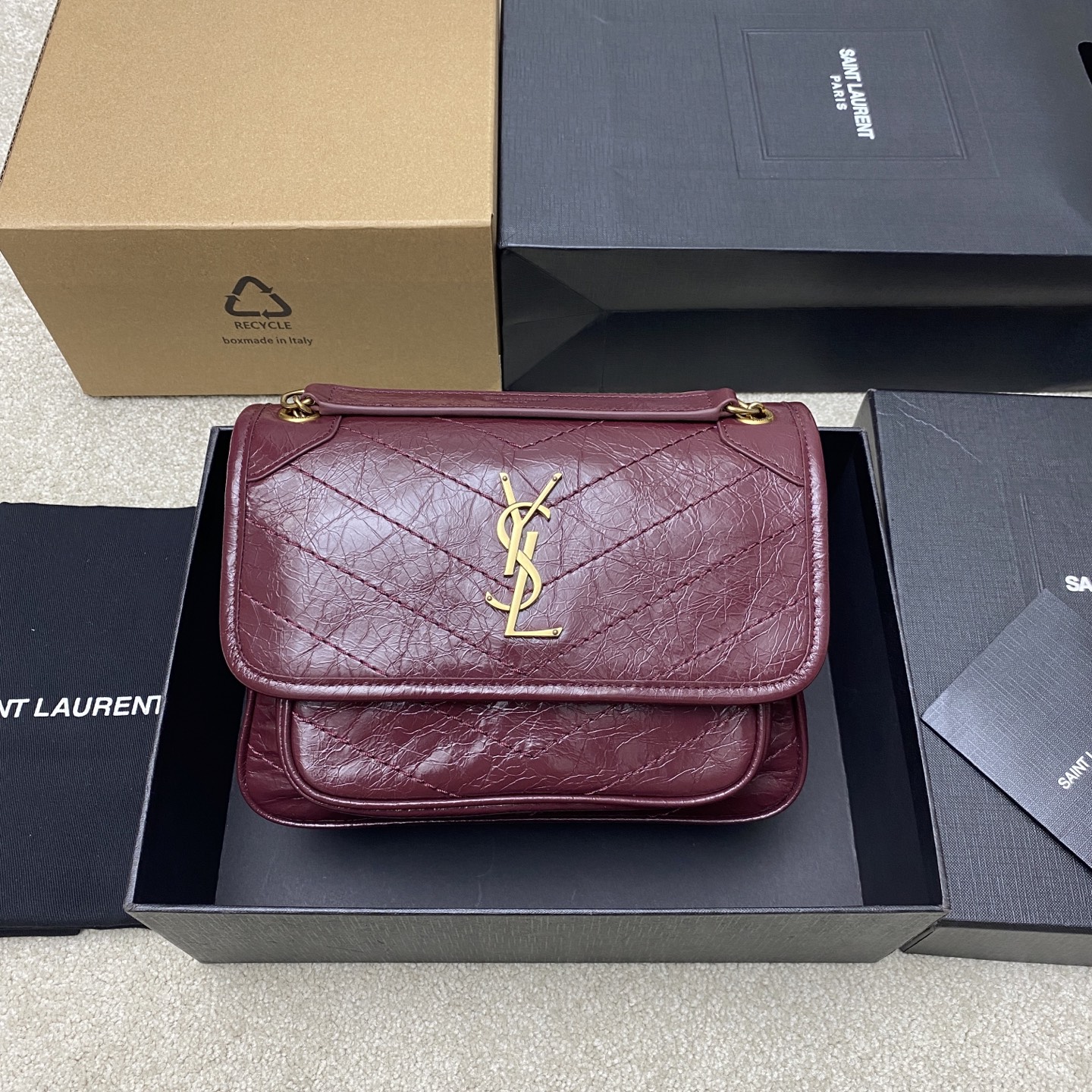 생로랑 Saint laurent/YSL 498892 Niki Small Chain Bag In Crinkled Vintage Leather 22CM