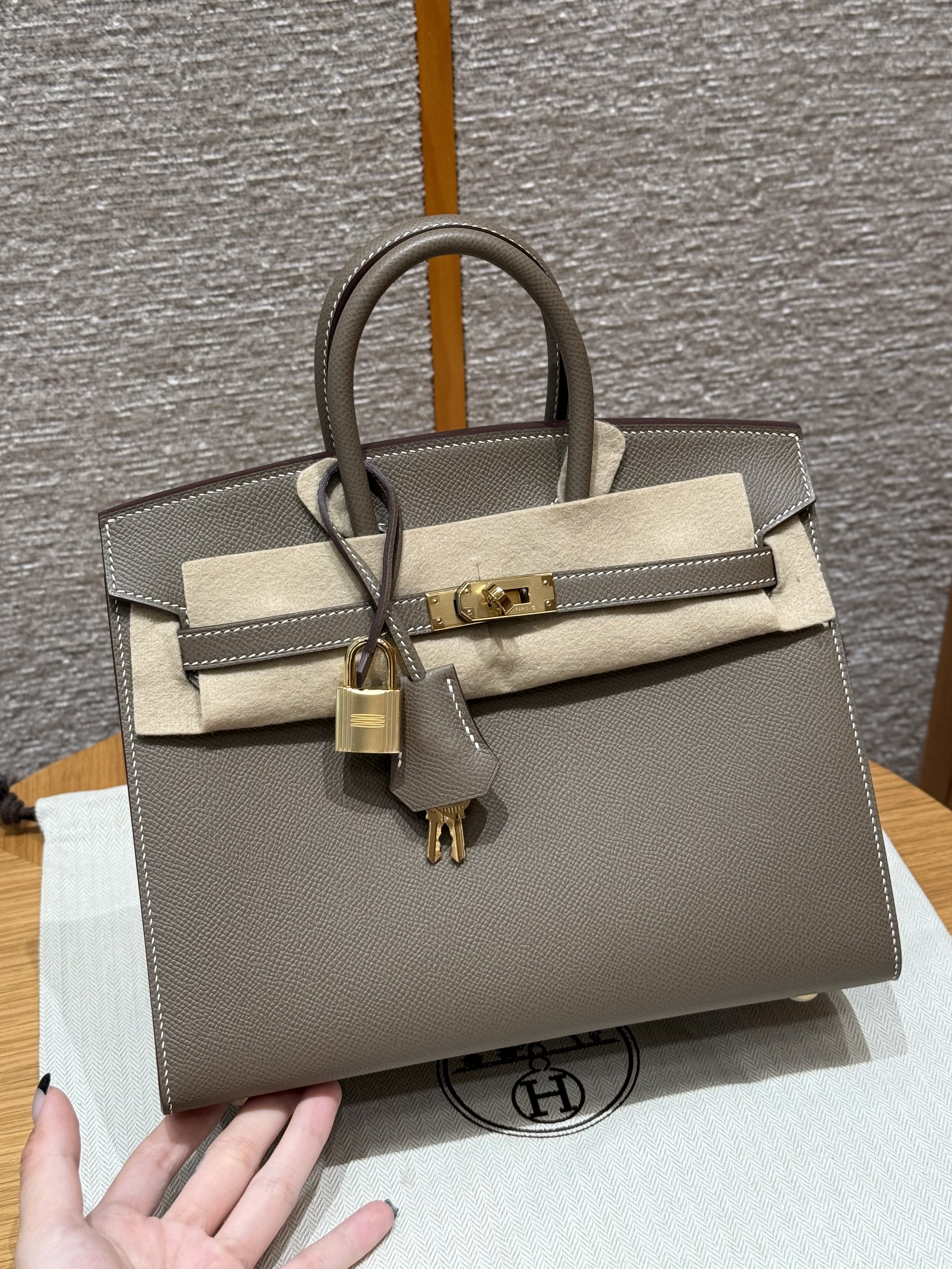 에르메스 Hermes Birkin 25cm Epsom 18 Etoupe/gold