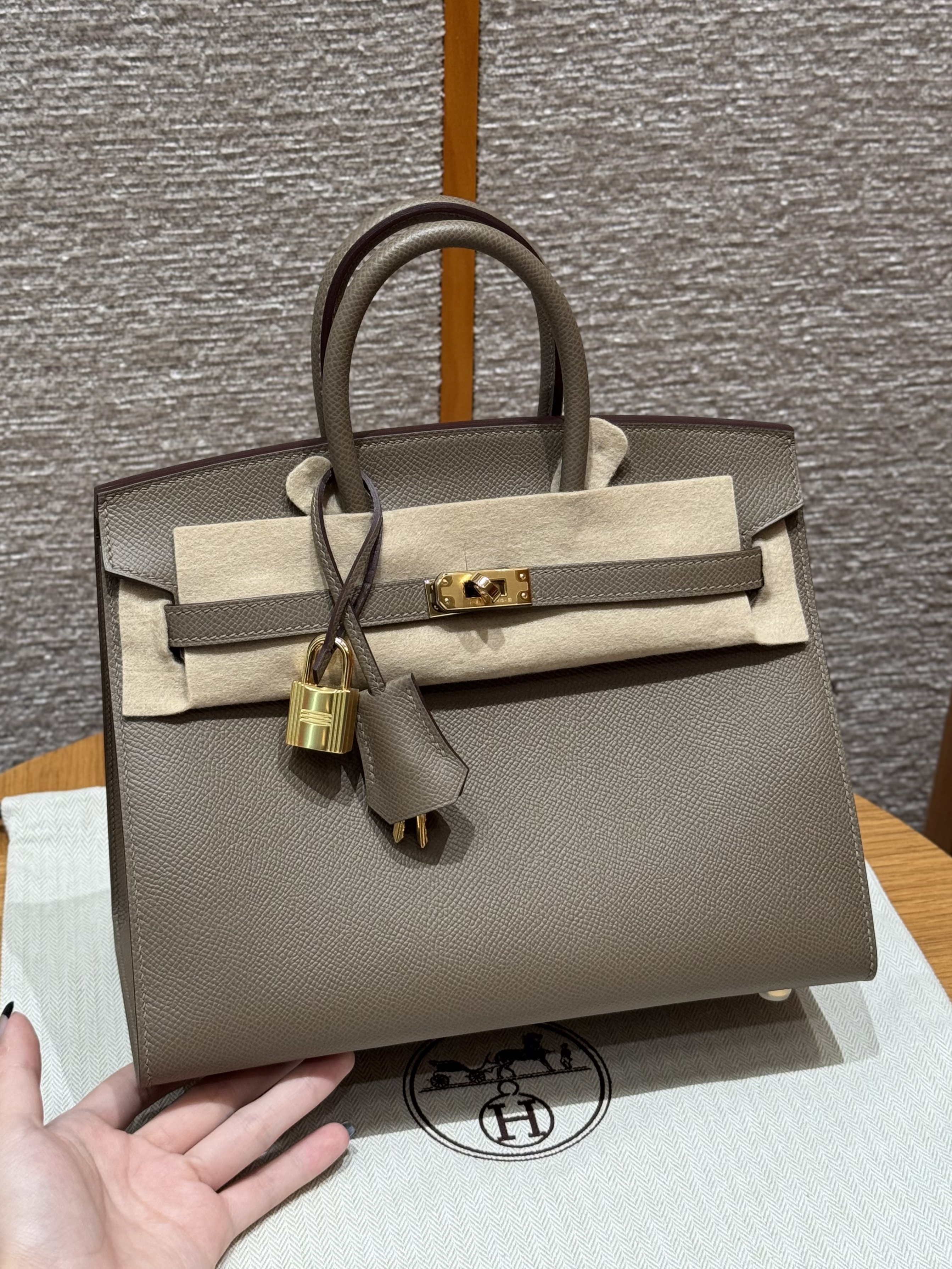 에르메스 Hermes Birkin 25cm Epsom 18 Etoupe/gold