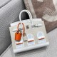 에르메스 Hermes Faubourg Birkin 20cm Alligator and Togo 8L Beton and 01 Blanc/silver