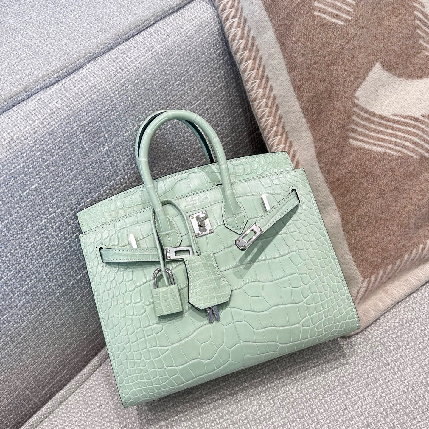 에르메스 Hermes Birkin 20cm Hcp Alligator 6W Menthe/silver