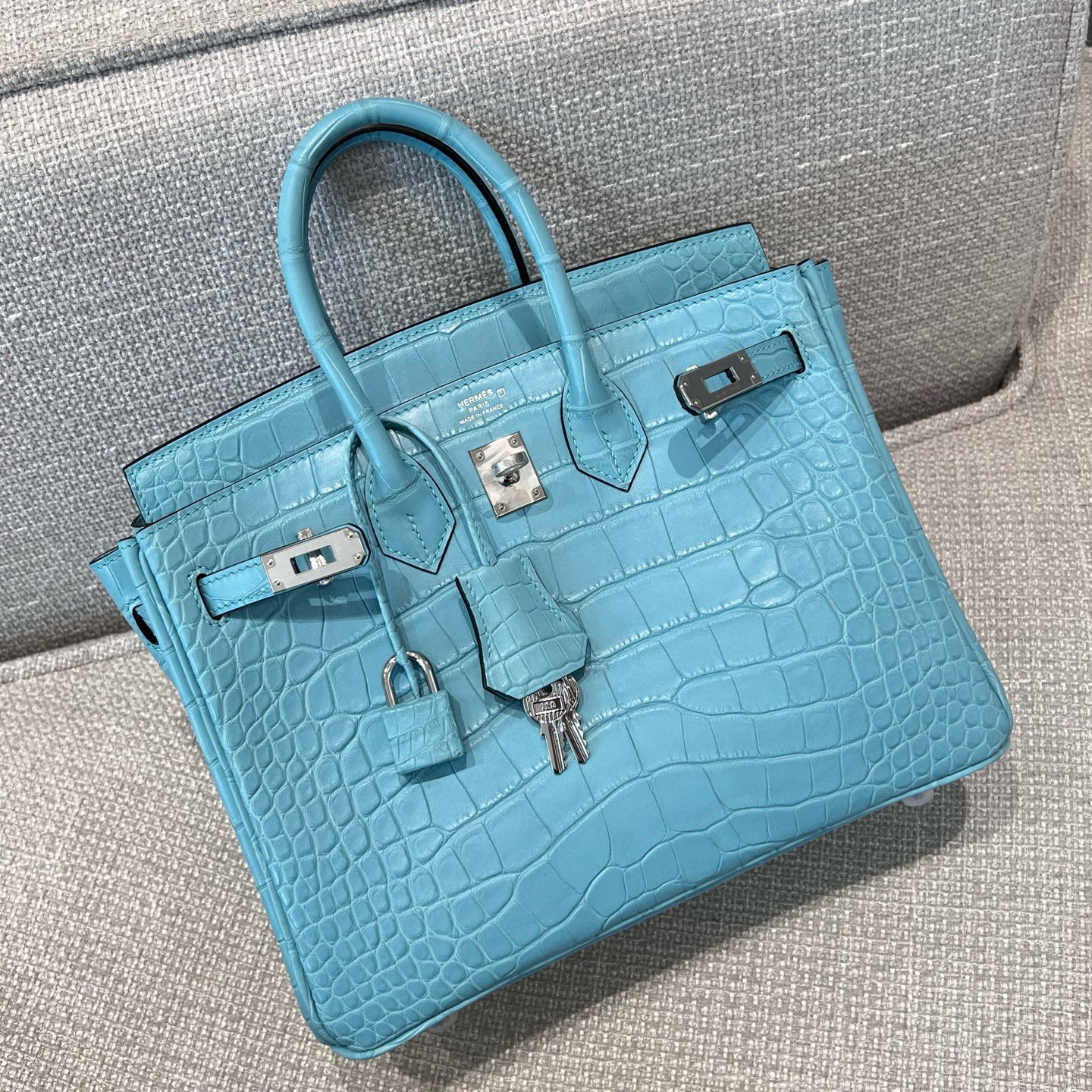 에르메스 Hermes Birkin 25cm Hcp Alligator Blue saint cyr/silver