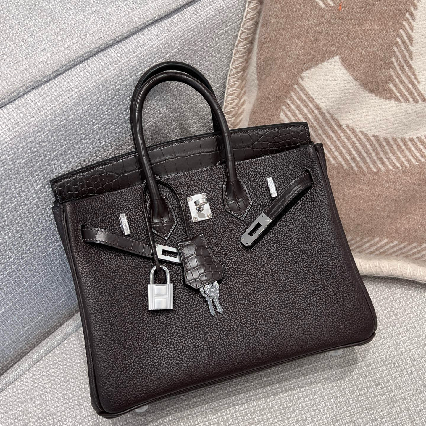 에르메스 Hermes Birkin 25cm Touch Hcp Alligator 46 Ebene/silver