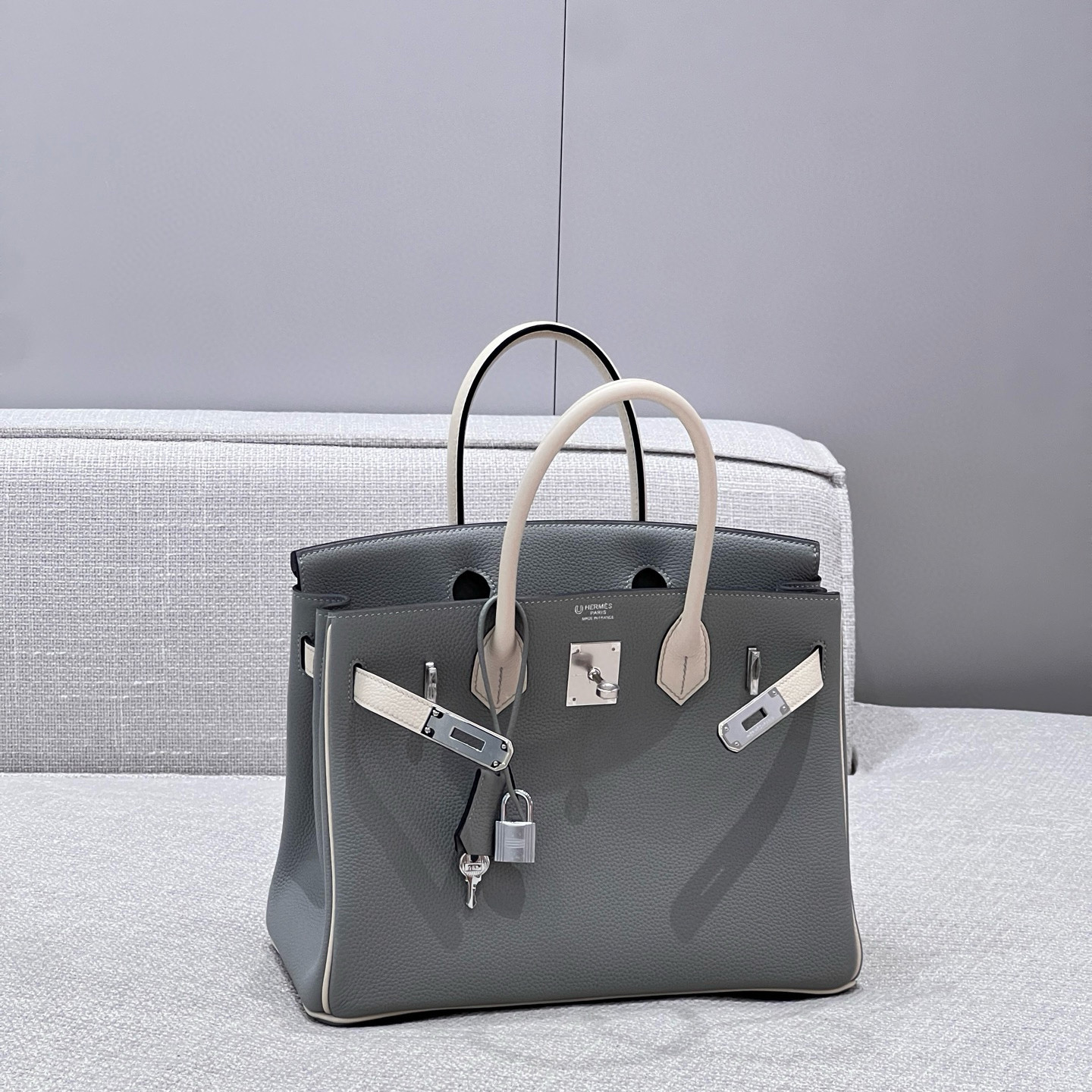 에르메스 Hermes Birkin 30cm Germany Leather 4Z Gris Mouette and 10 Craie/silver