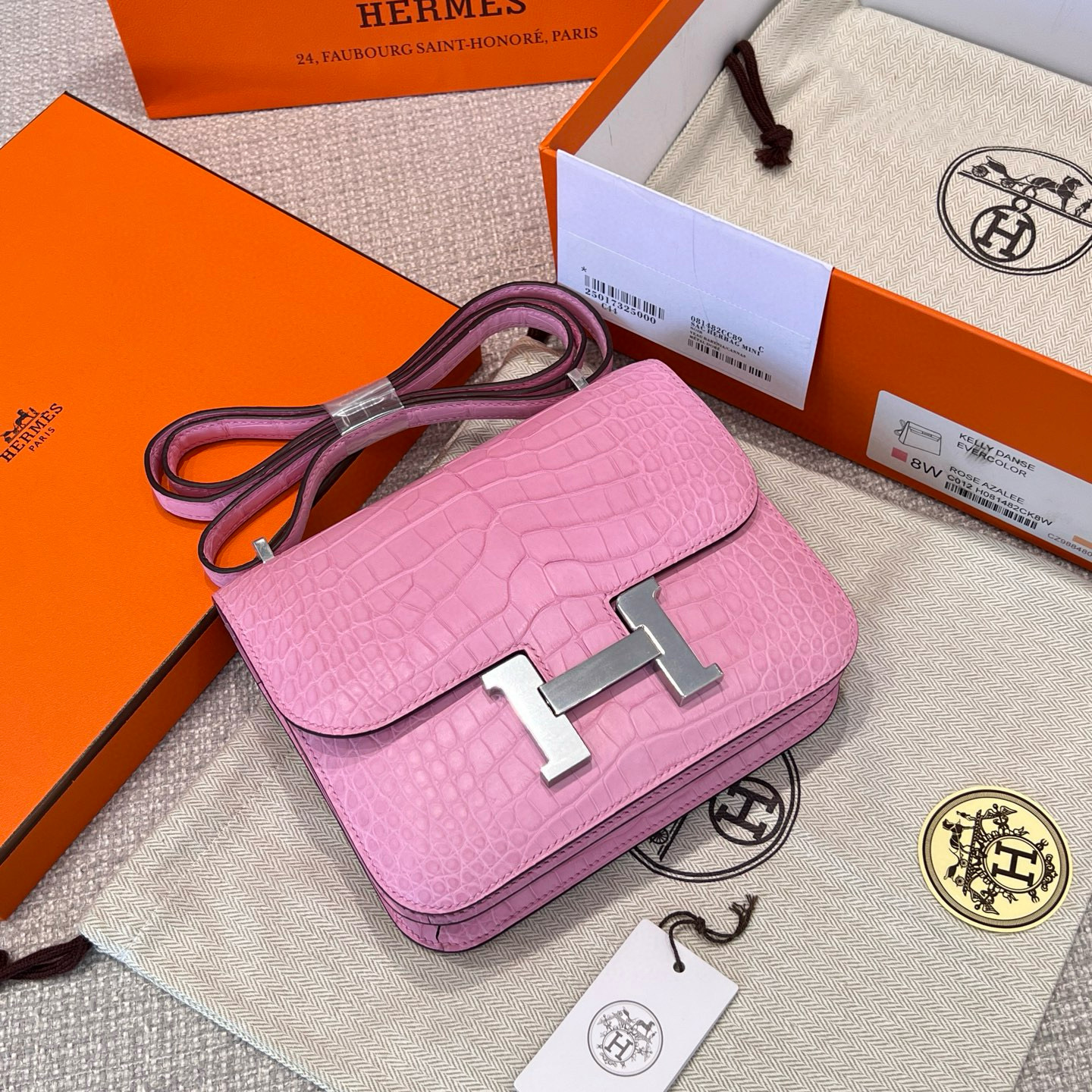 에르메스 Hermes Constance 19cm Hcp Alligator Rose Sakura/silver