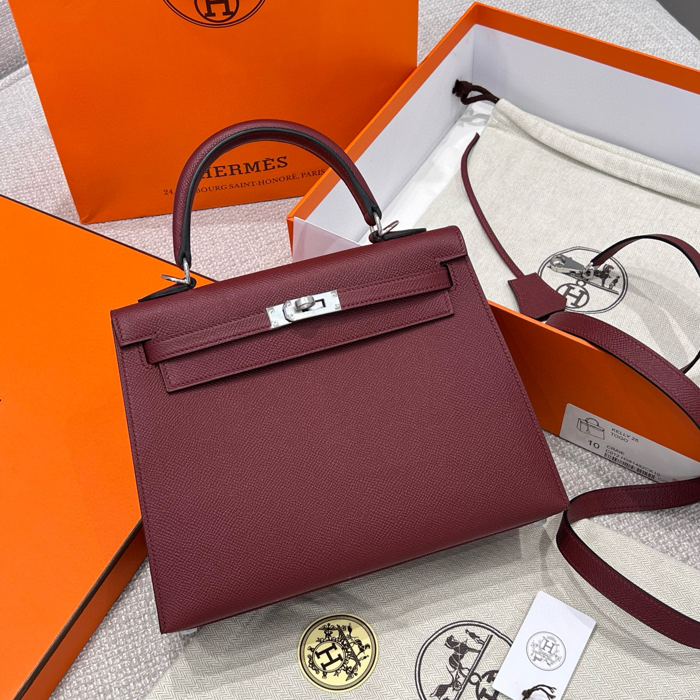 에르메스 Hermes Kelly 25cm Haas Leather 55 Rouge H/silver