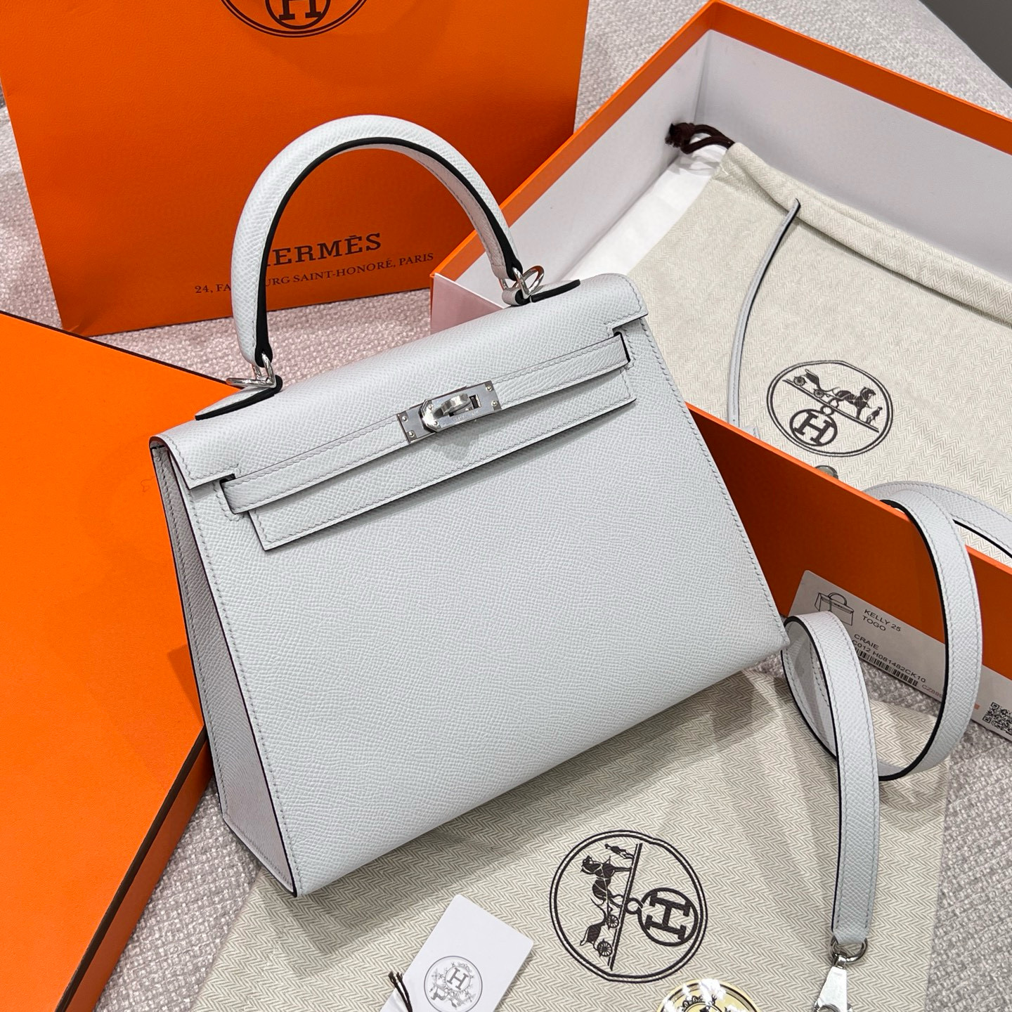 에르메스 Hermes Kelly 25cm Haas Leather Gris Platine/silver
