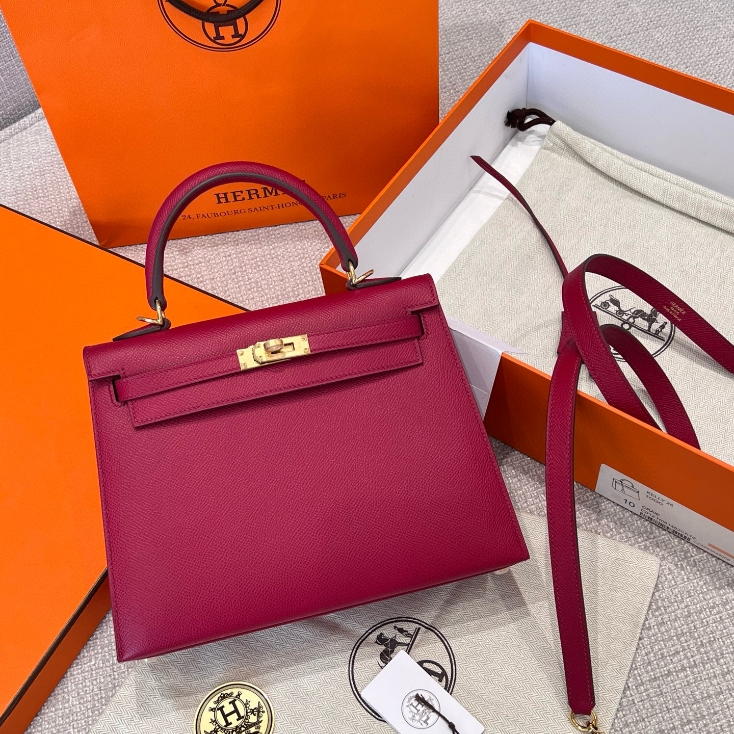 에르메스 Hermes Kelly 25cm Haas Leather Ruby/gold