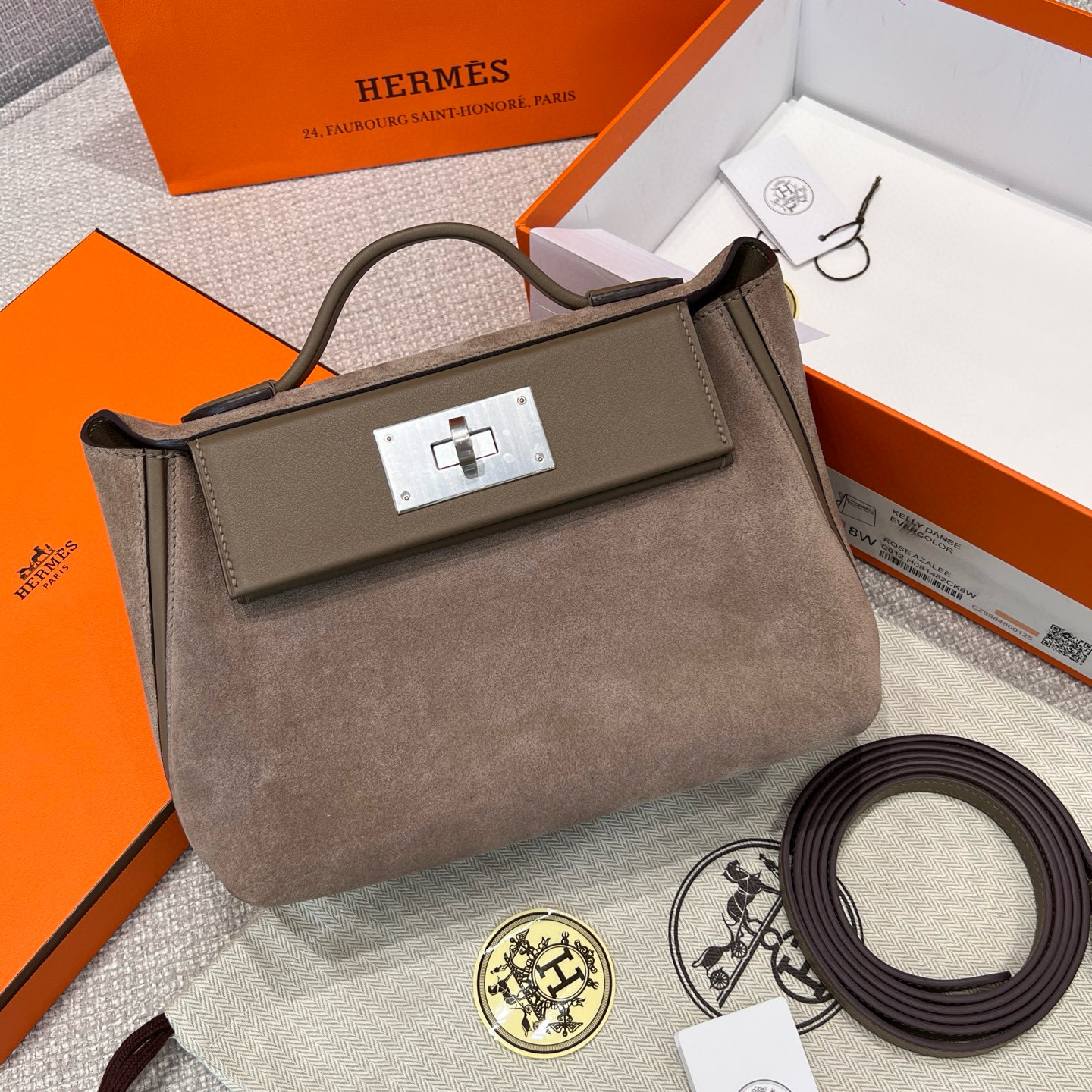 에르메스 Hermes Kelly 2424 Germany Leather 18 Etoupe/silver