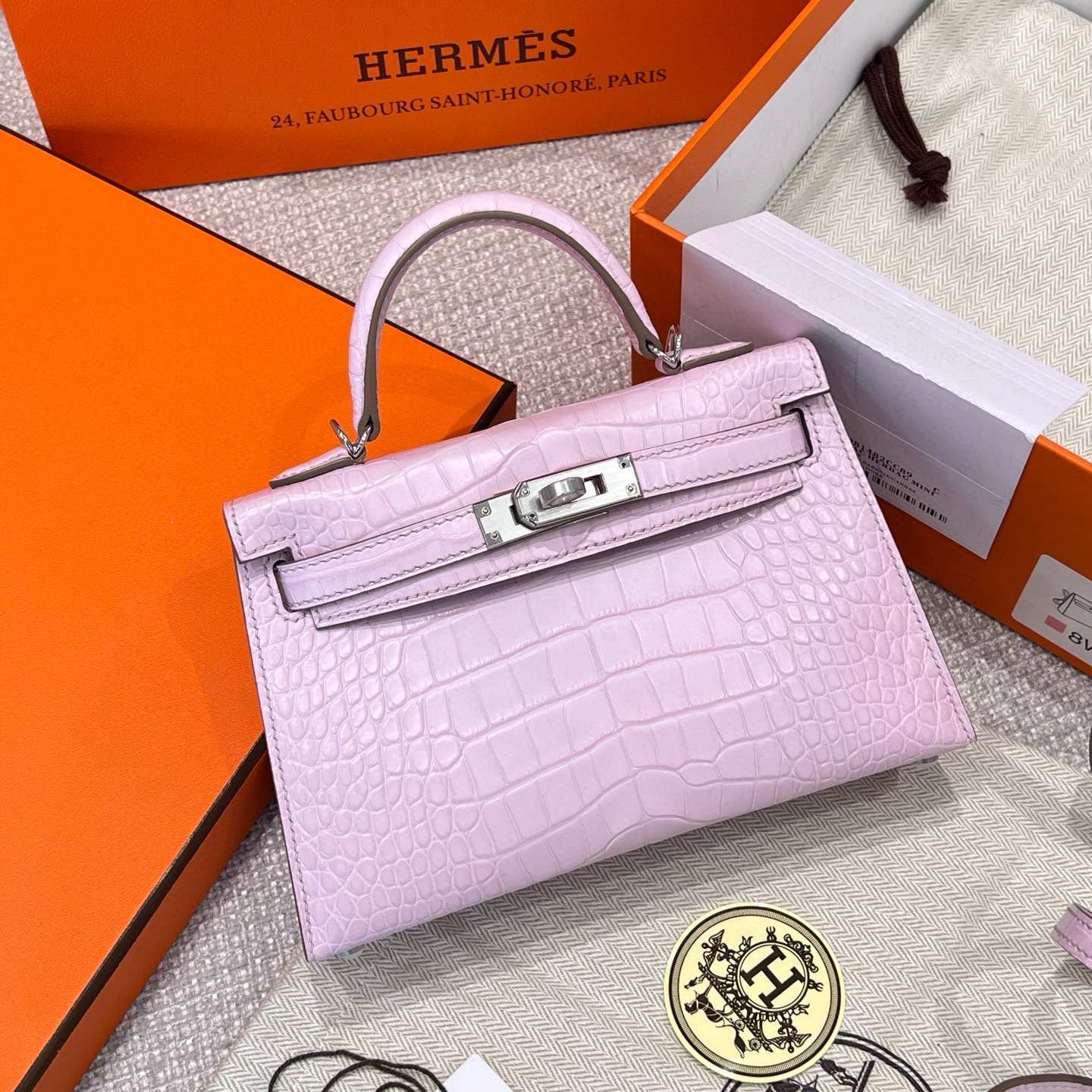 에르메스 Hermes Mini Kelly Hcp Alligator 09 Mauve pale/silver