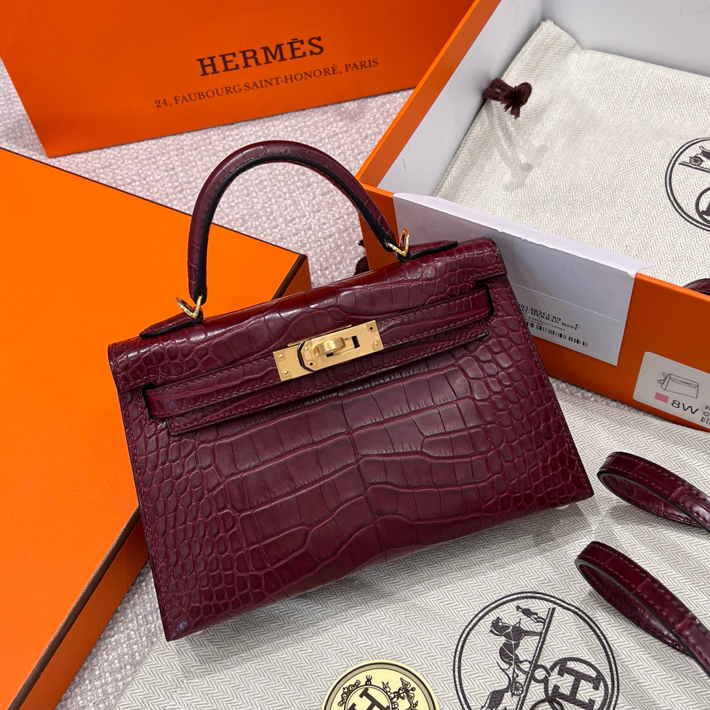 에르메스 Hermes Mini Kelly Hcp Alligator 55 Rouge H/gold