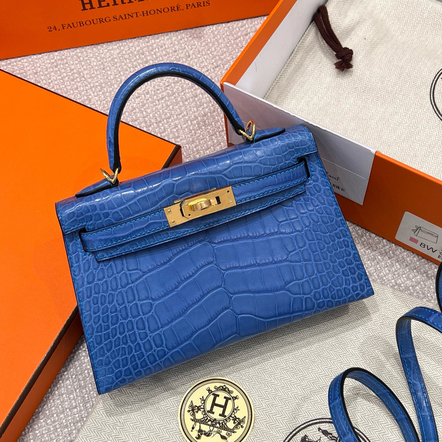 에르메스 Hermes Mini Kelly Hcp Alligator T7 Blue Hydra/gold