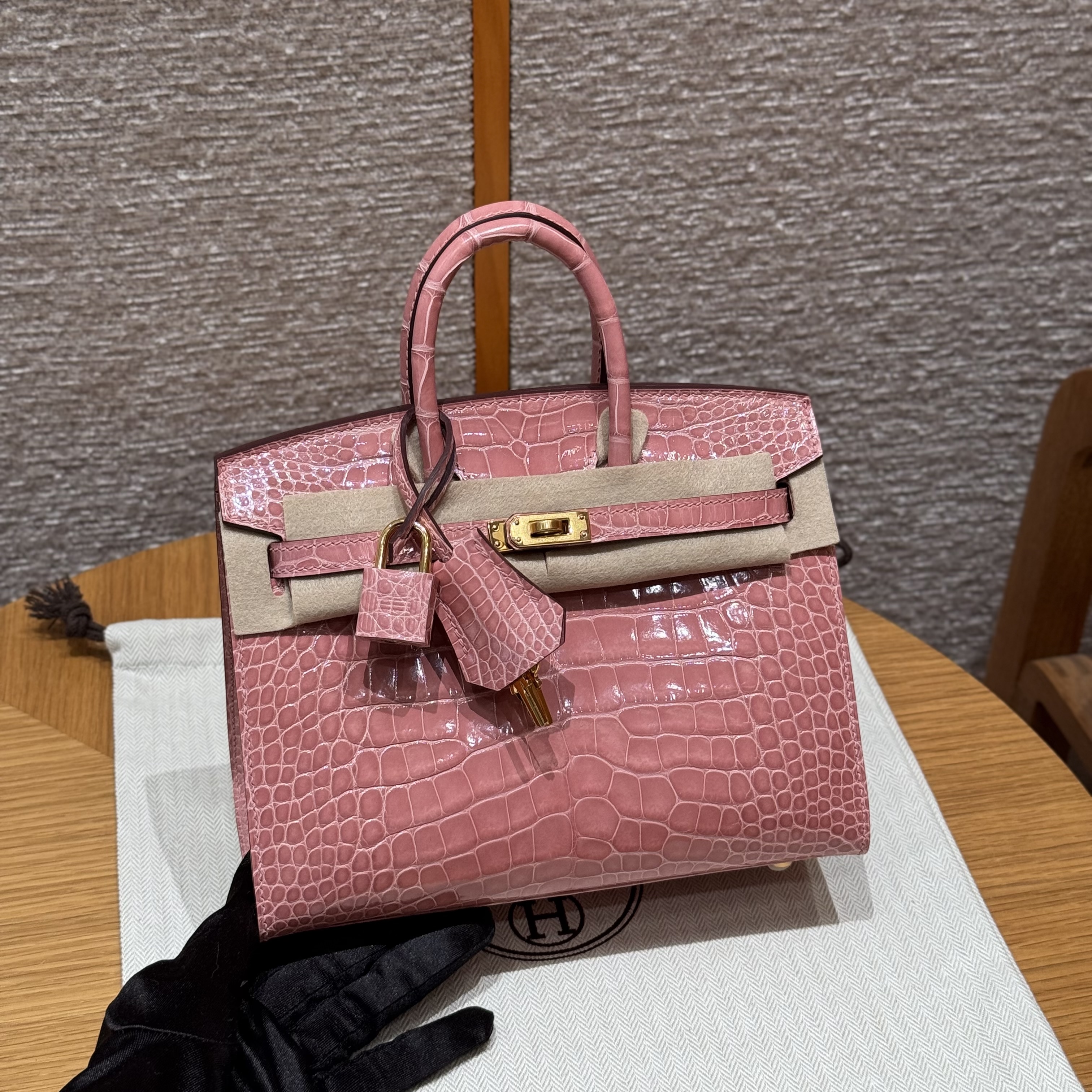 에르메스 Hermes Birkin 20cm Bright American Alligator 1Q Rose confetti/gold