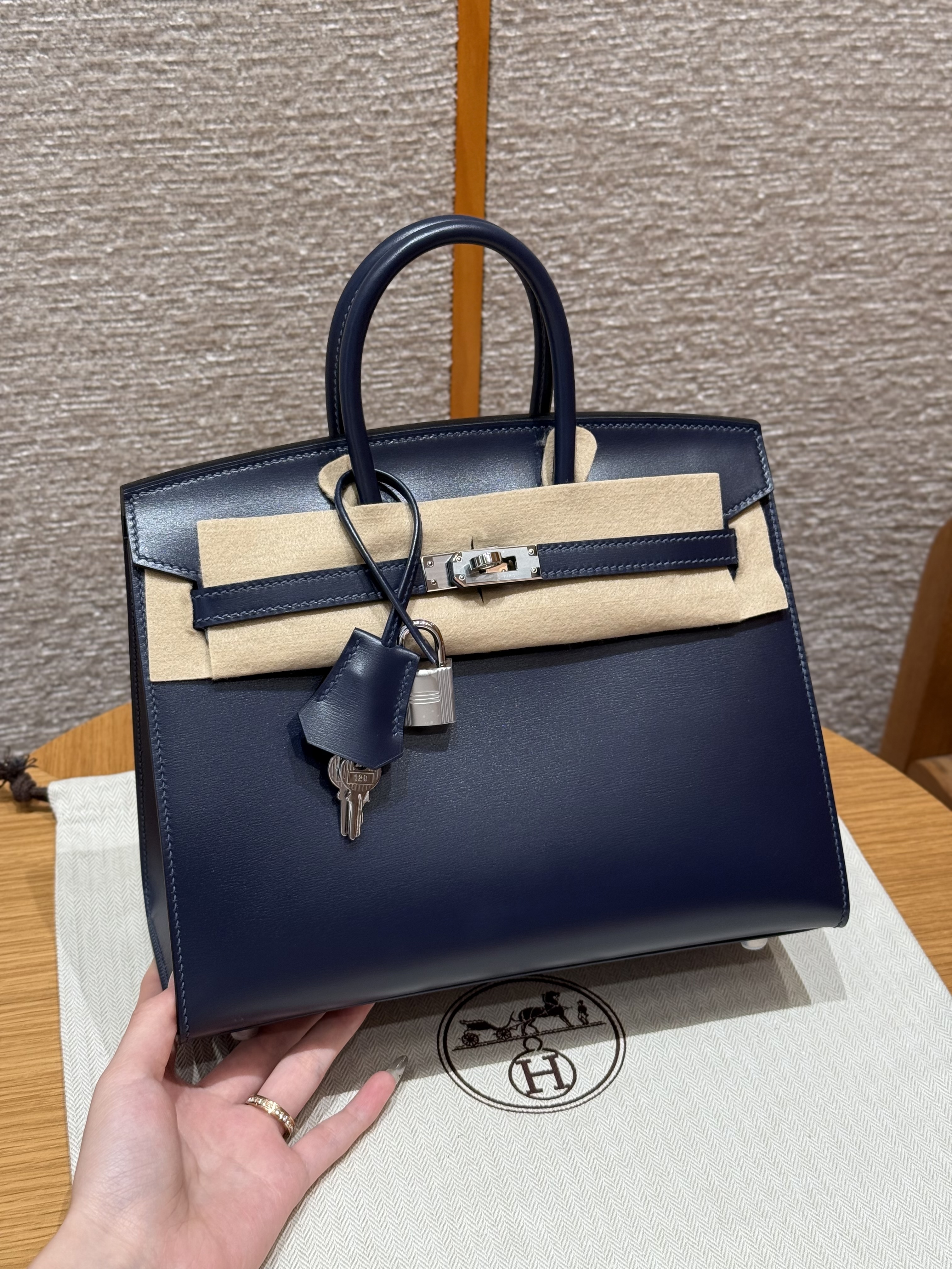 에르메스 Hermes Birkin 25cm Box 73 Blue Saphir/silver
