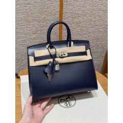 에르메스 Hermes Birkin 25cm Box 73 Blue Saphir/silver