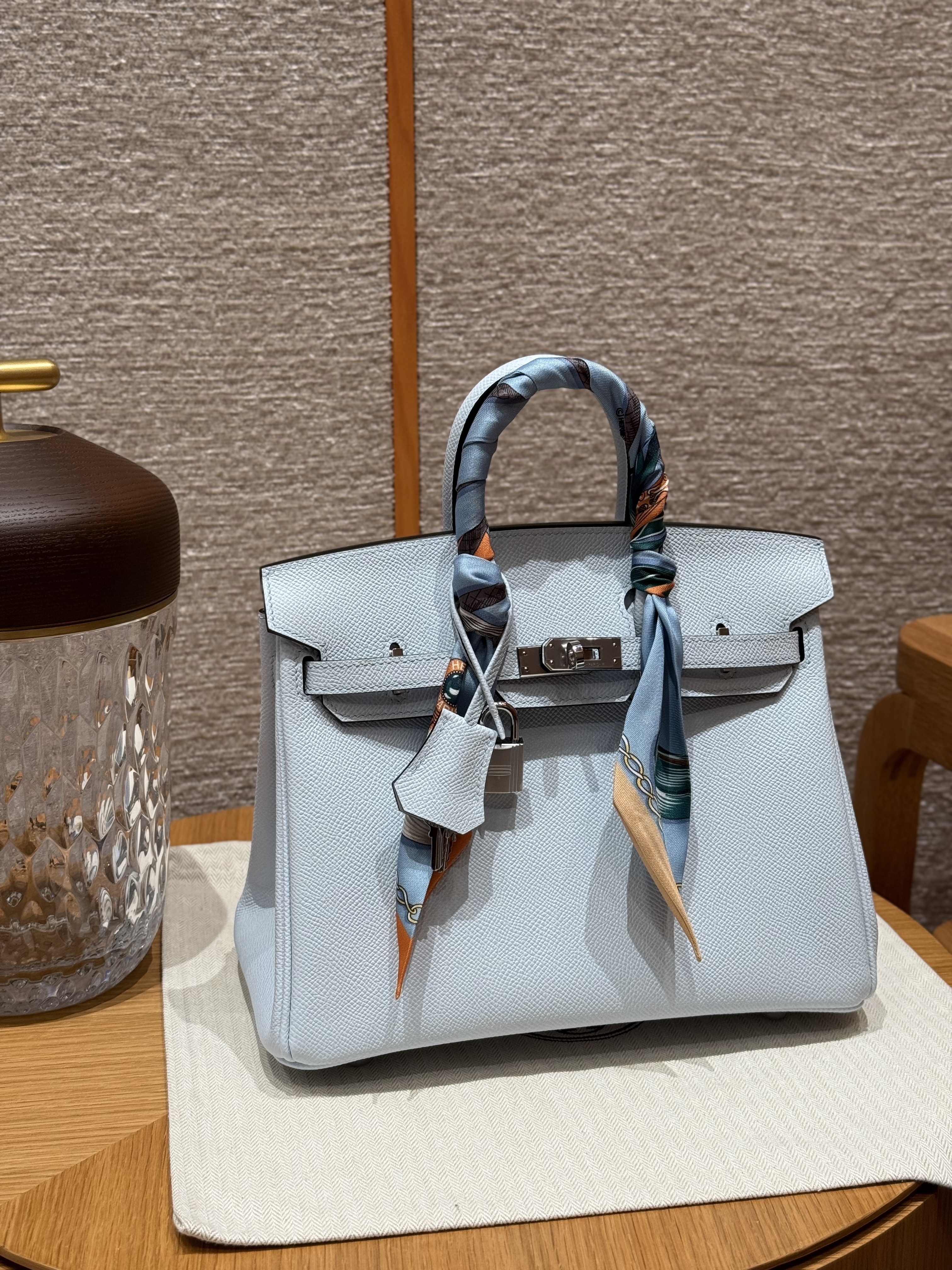 에르메스 Hermes Birkin 25cm Epsom 08 Blue pale/silver