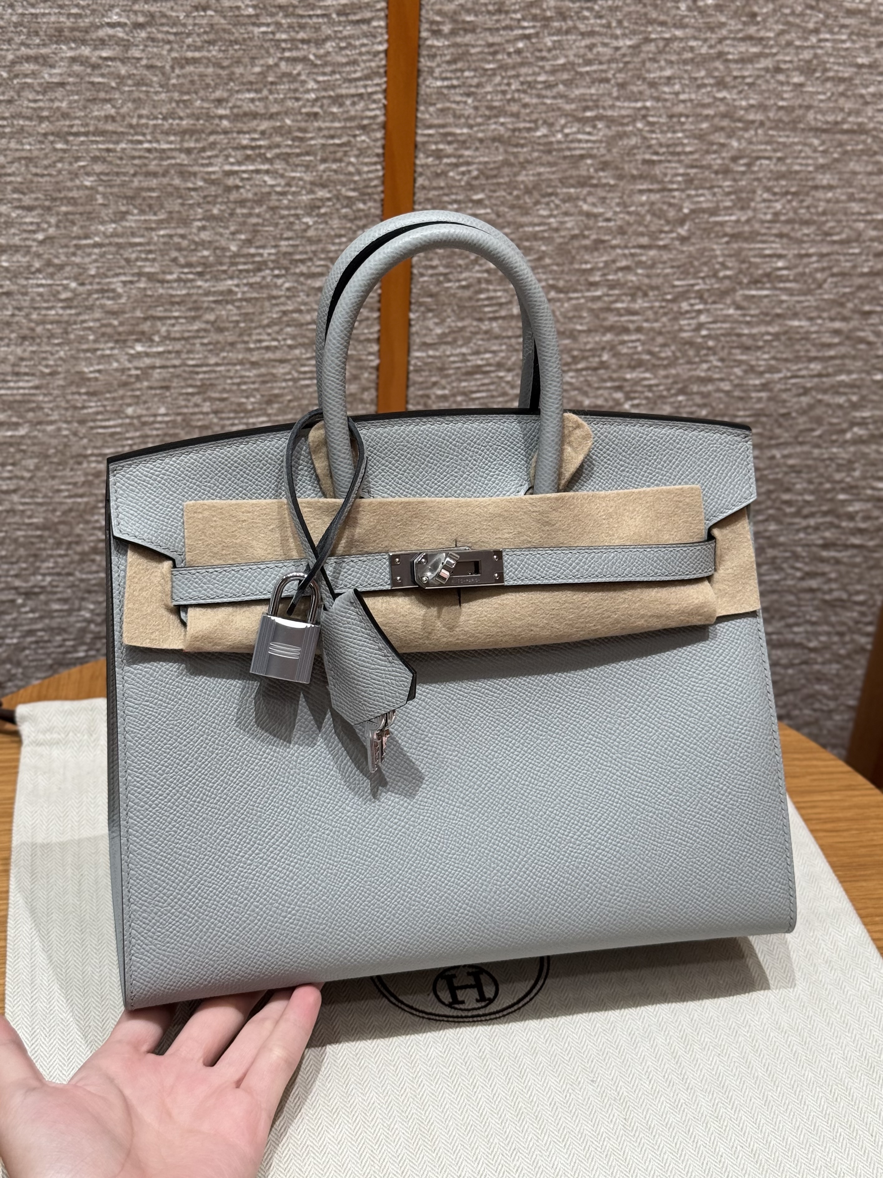 에르메스 Hermes Birkin 25cm Epsom J7 Blue Lin/silver