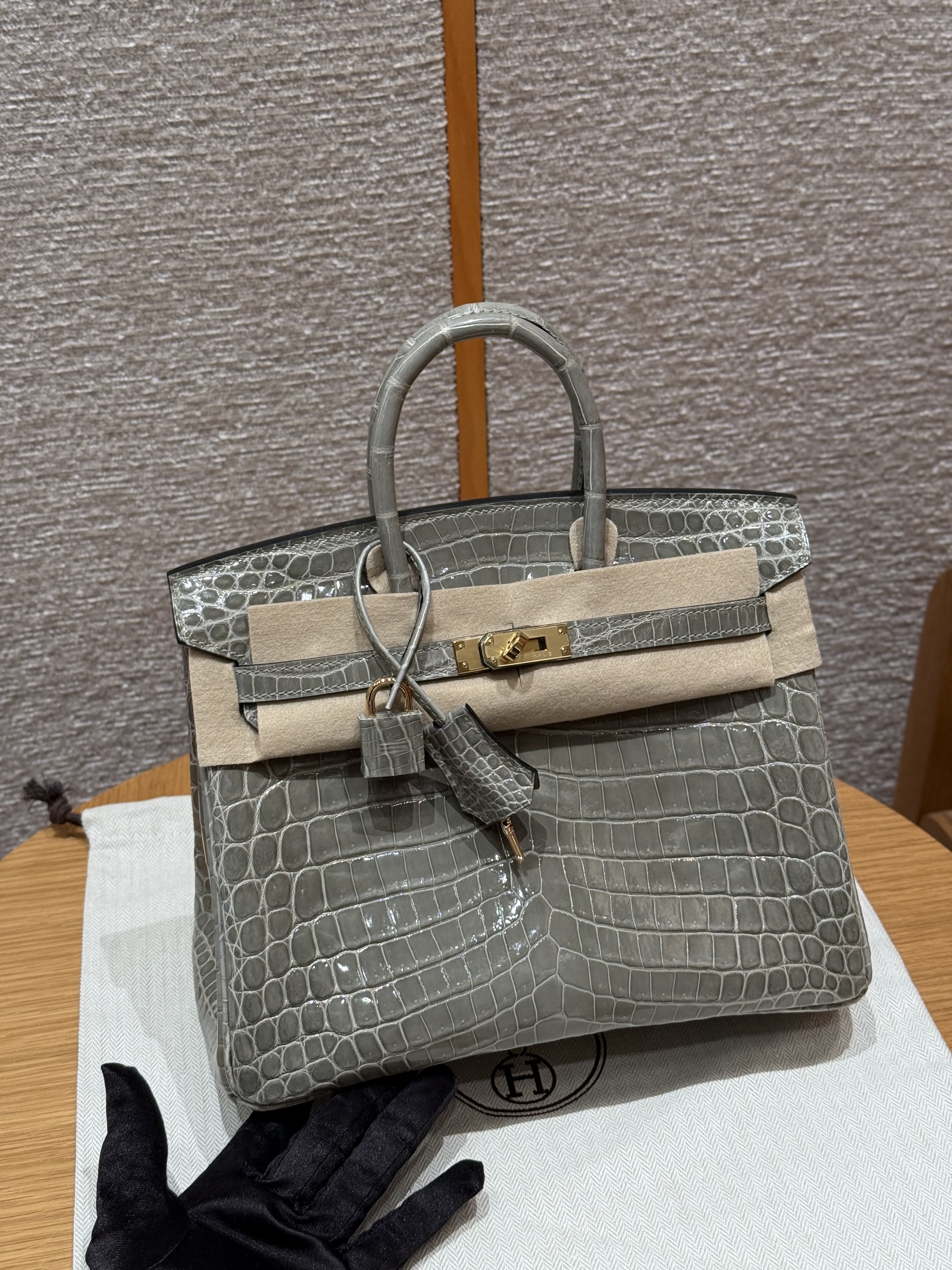 에르메스 Hermes Birkin 25cm Niloticus 81 Gris Tourelle/gold