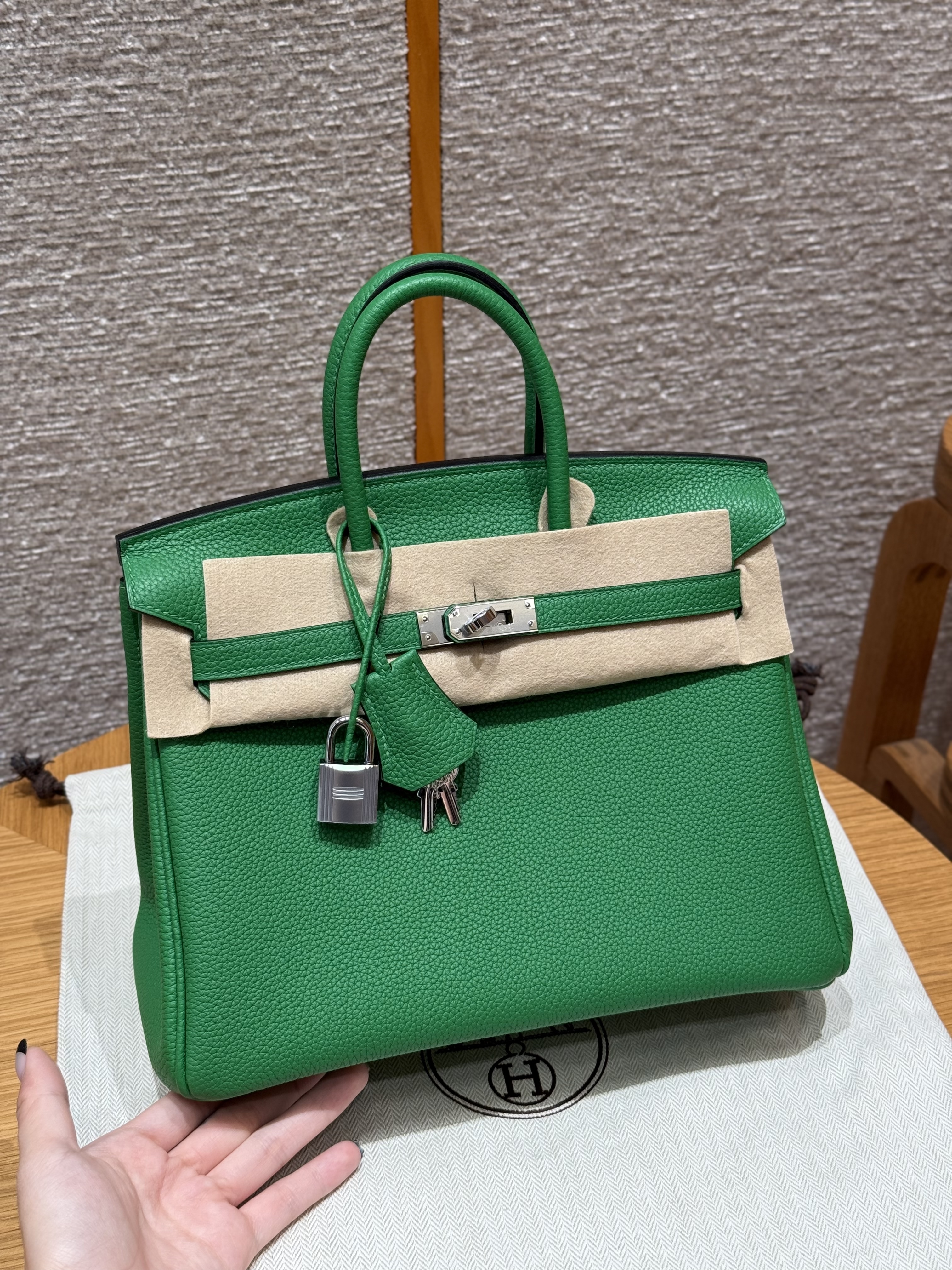 에르메스 Hermes Birkin 25cm Togo 1K Bambou/silver