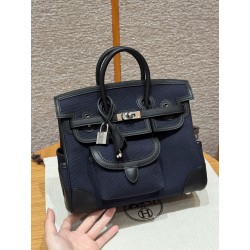에르메스 Hermes Birkin Cargo 25cm Canvas and Swift 7U Blue navy and 89 Noir/silver