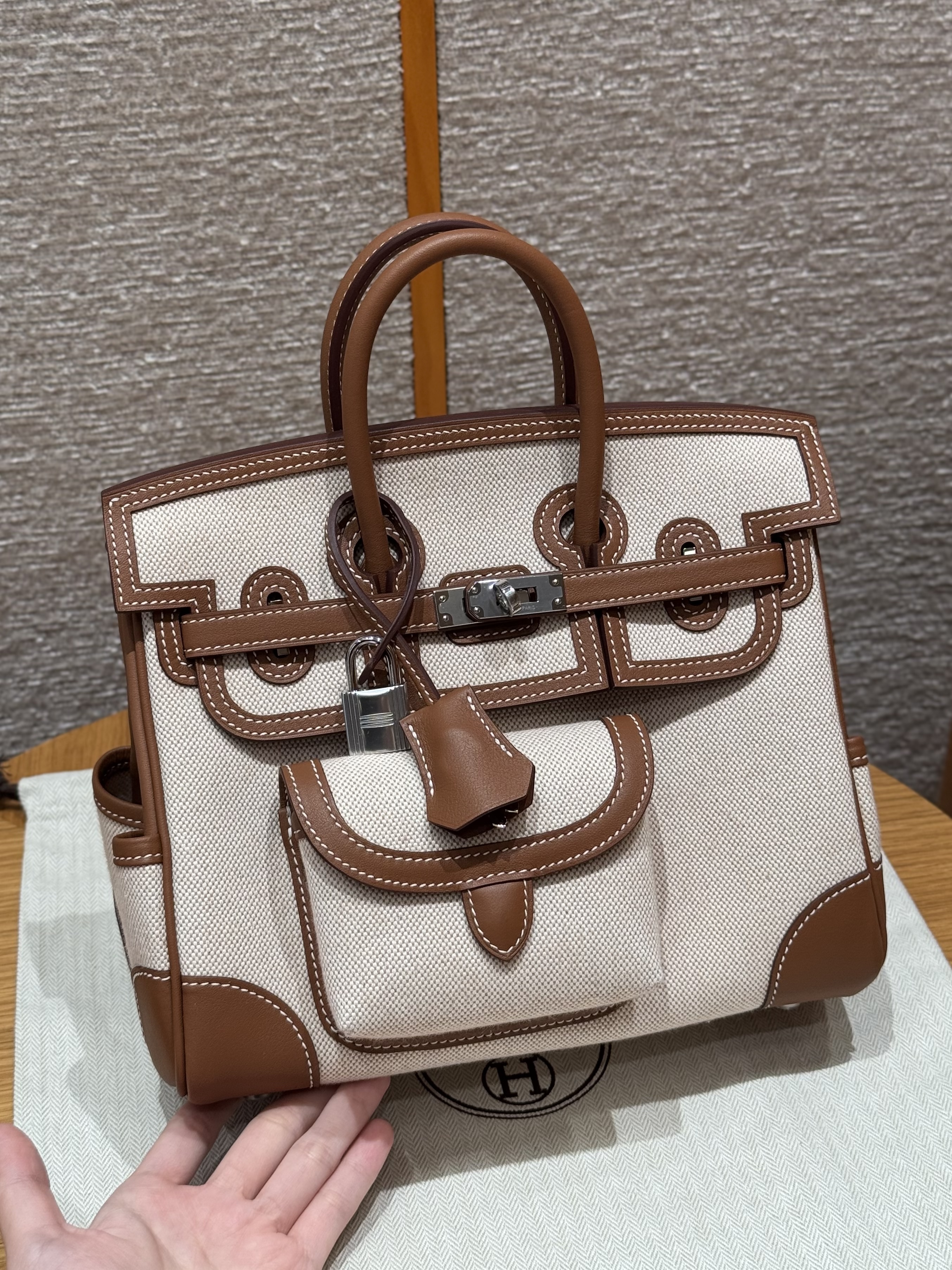 에르메스 Hermes Birkin Cargo 25cm Canvas and Swift 37 Gold/silver