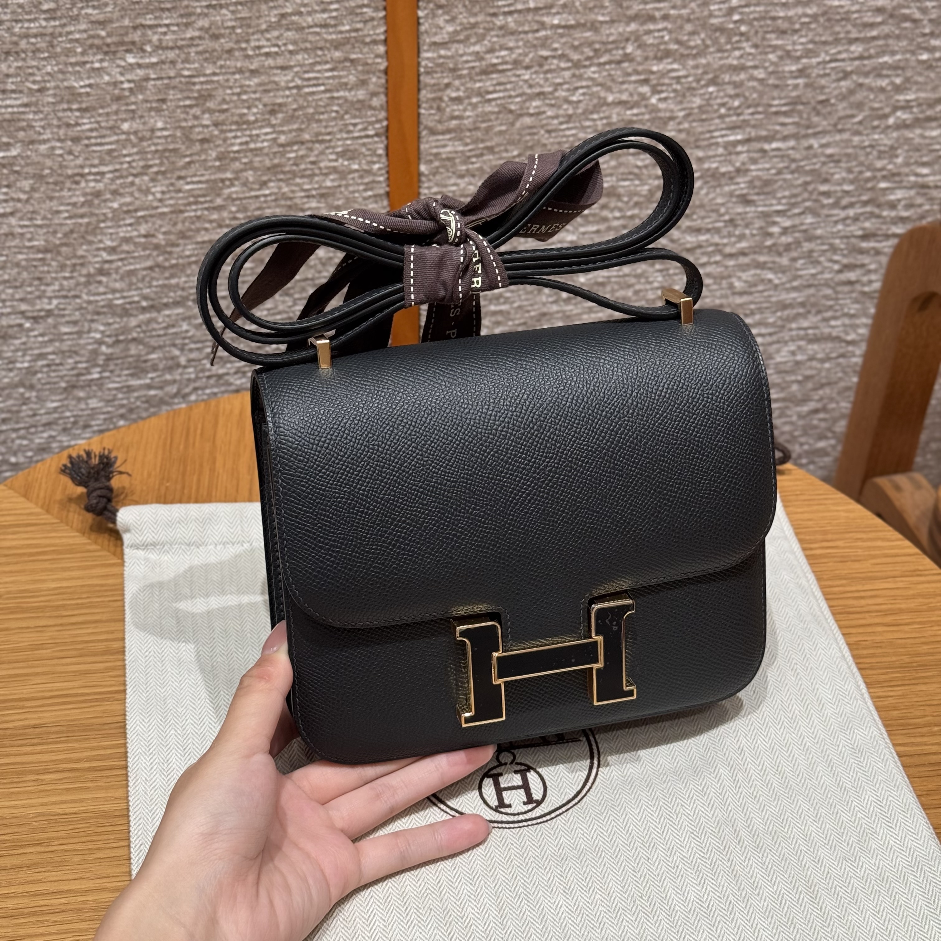 에르메스 Hermes Constance 19cm Epsom 89 Noir/Noir