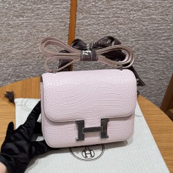 에르메스 Hermes Constance 19cm Matte Alligator 09 Mauve Pale/silver