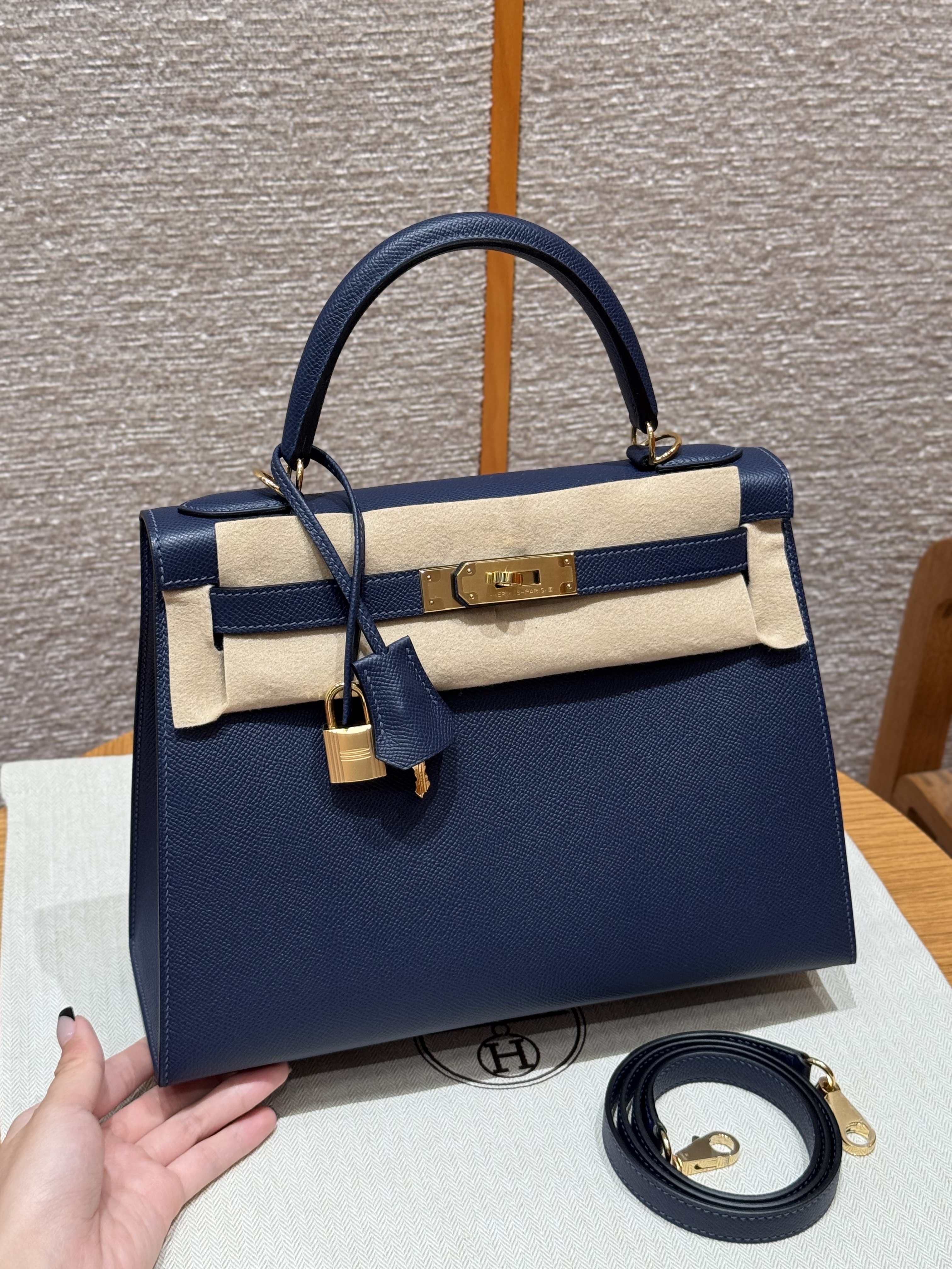 에르메스 Hermes Kelly 28cm Epsom 73 Blue Saphir/gold